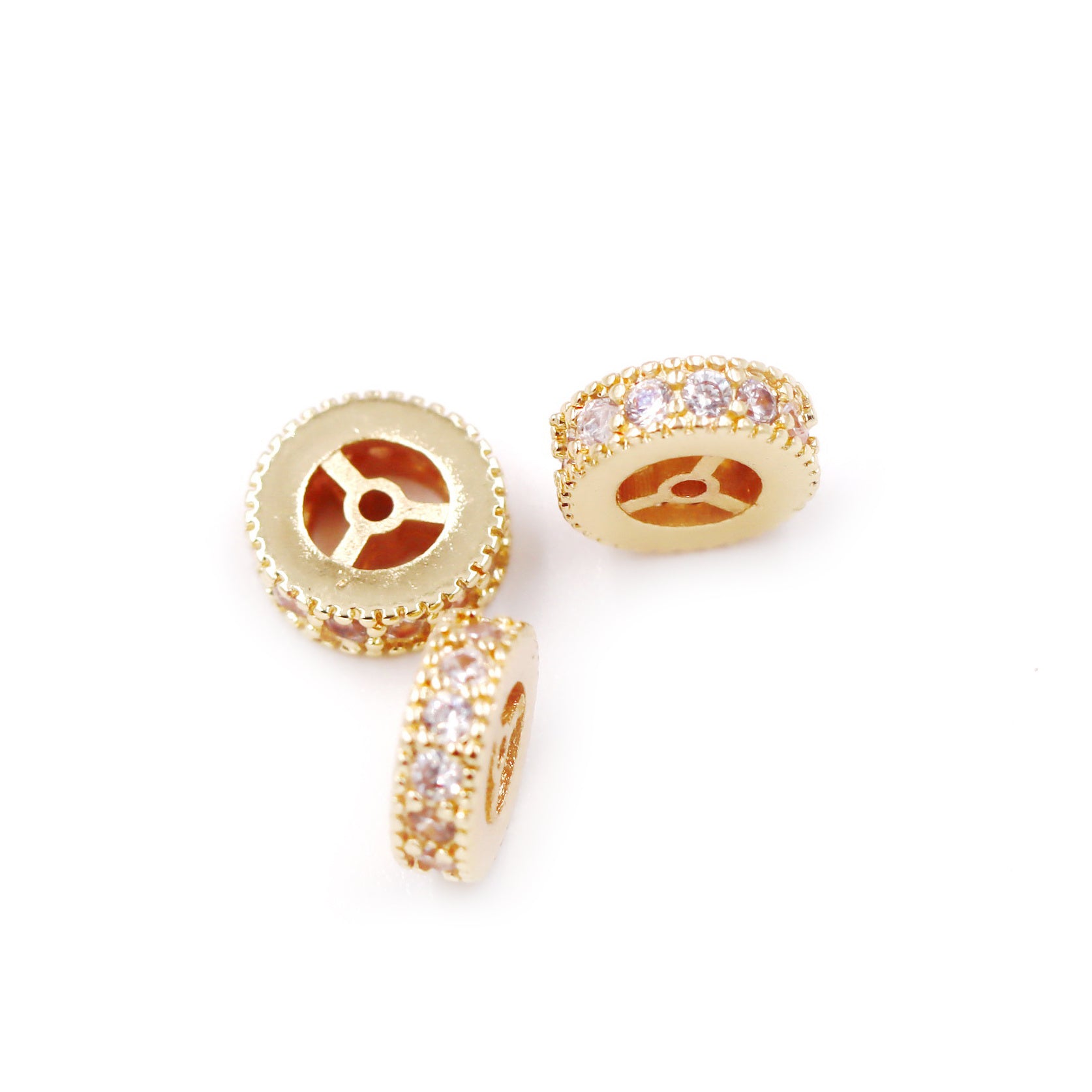 Malahill excellent quality cubic zirconia paved brass spacer beads, sold per box 30 pieces inside