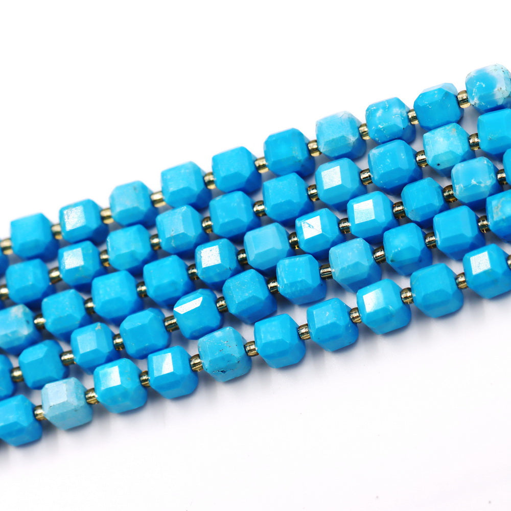 Malahill faceted cube stone beads for jewelry making, sold per bag 5 strands inside, Dark Blue Howlite Turquoise beads