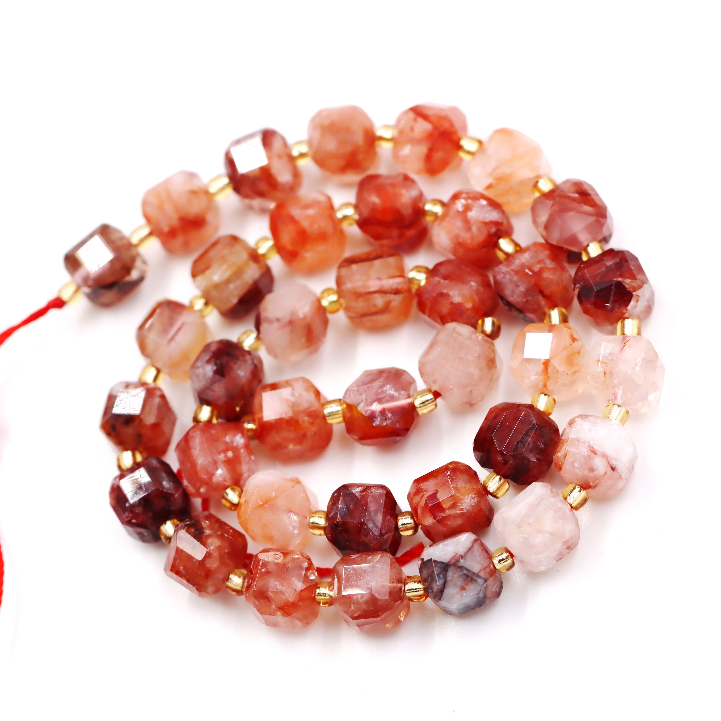 Malahill faceted cube stone beads for jewelry making, sold per bag 5 strands inside, Sakura Carnelian beads