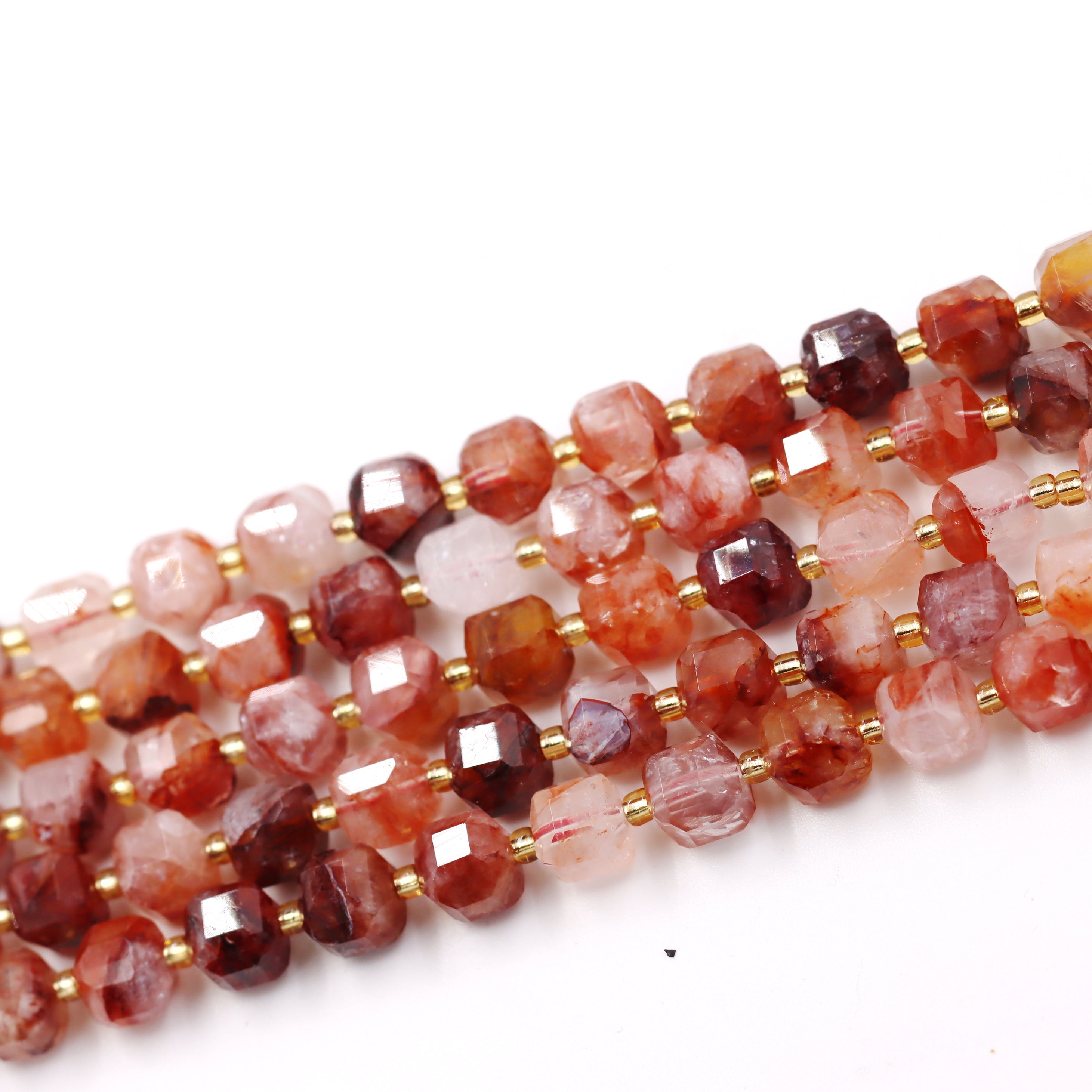 Malahill faceted cube stone beads for jewelry making, sold per bag 5 strands inside, Sakura Carnelian beads