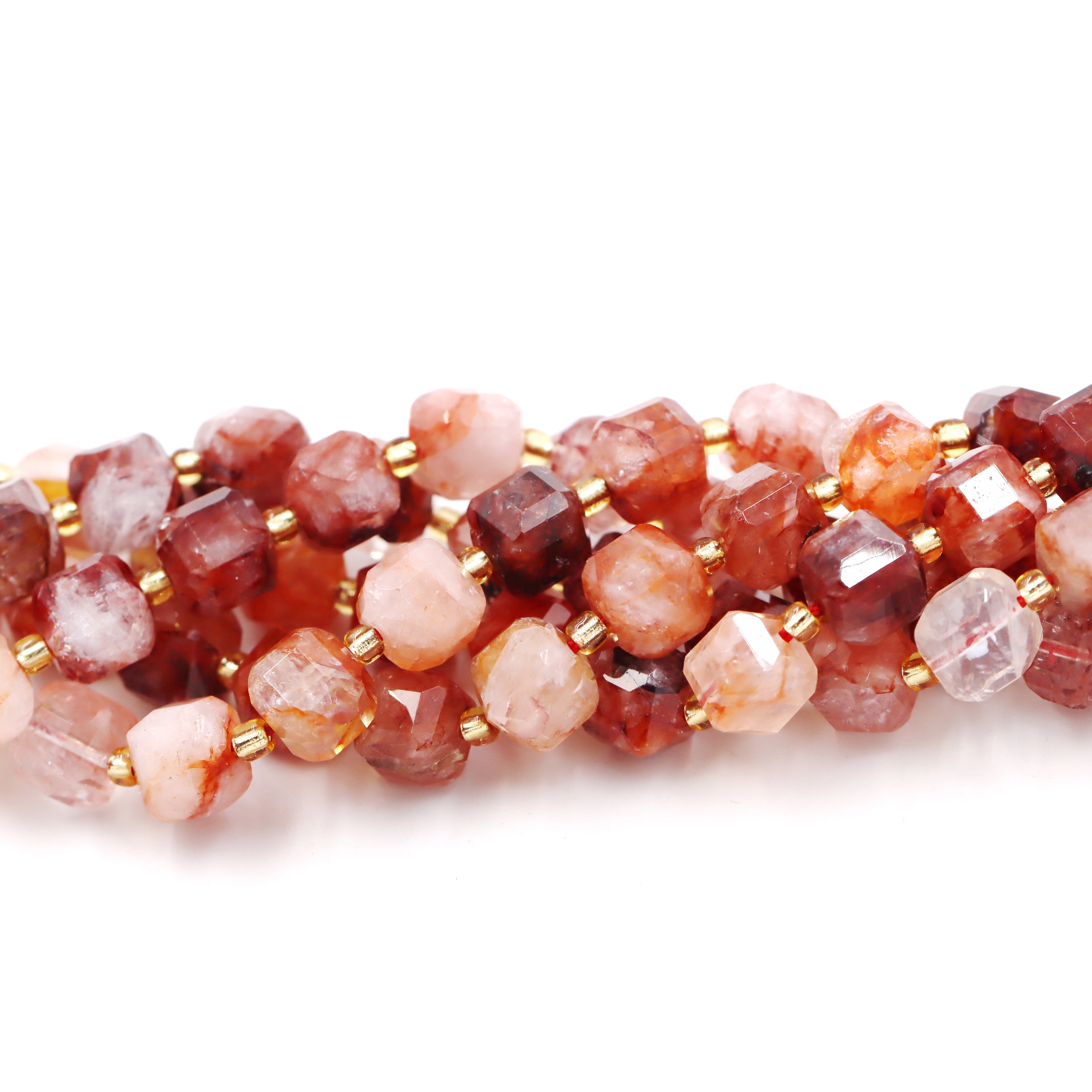 Malahill faceted cube stone beads for jewelry making, sold per bag 5 strands inside, Sakura Carnelian beads