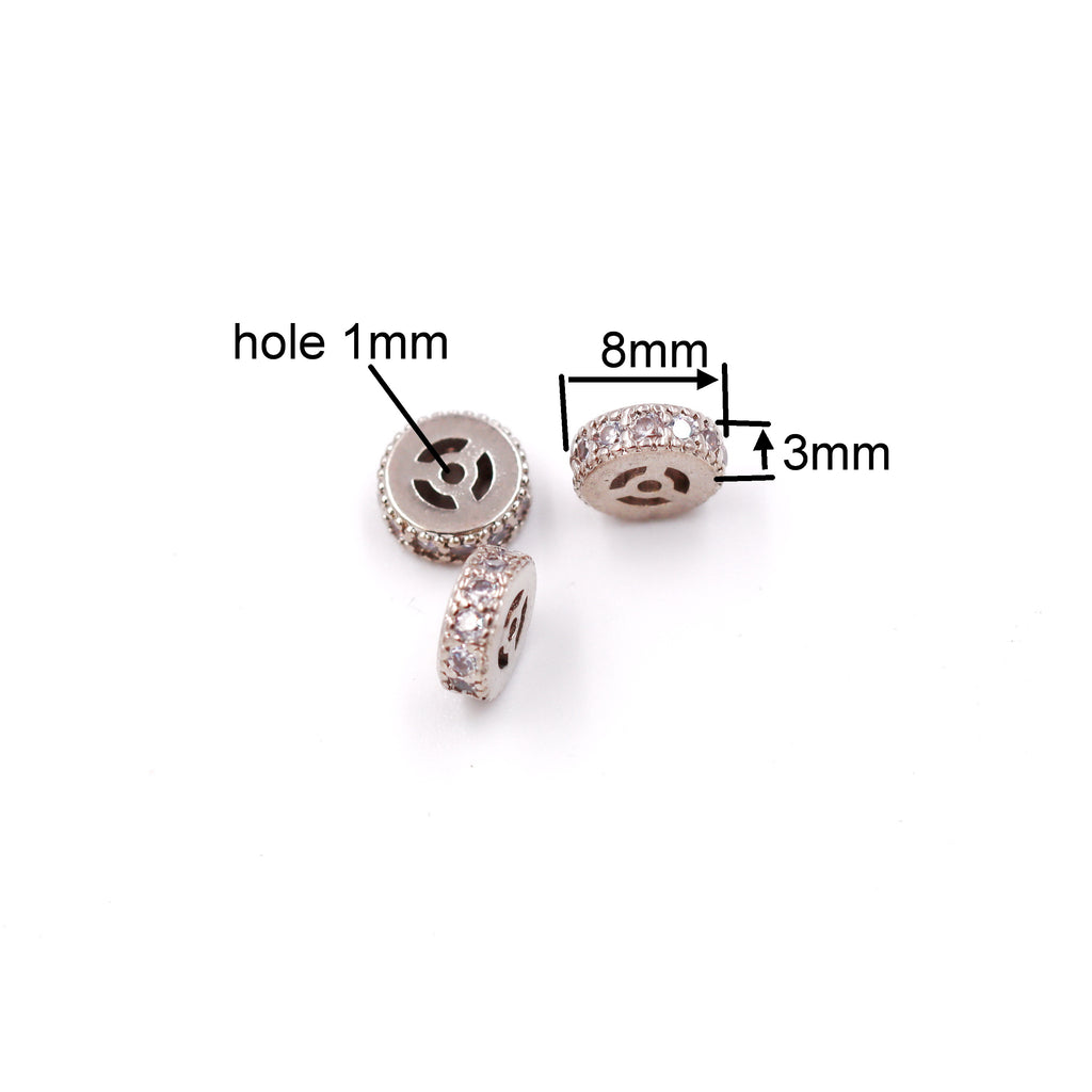 Malahill excellent quality cubic zirconia paved brass spacer beads, sold per box 30 pieces inside