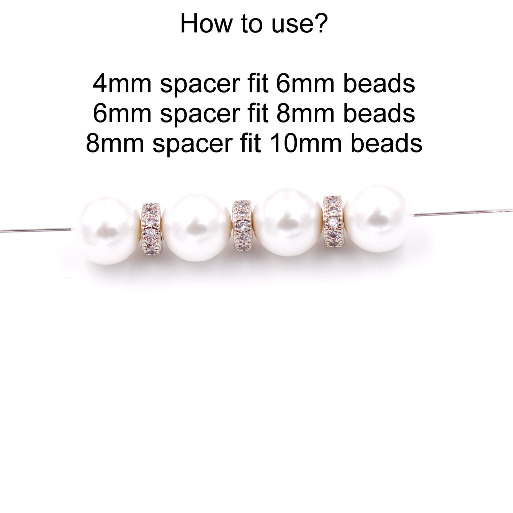 Malahill excellent quality cubic zirconia paved brass spacer beads, sold per box 30 pieces inside