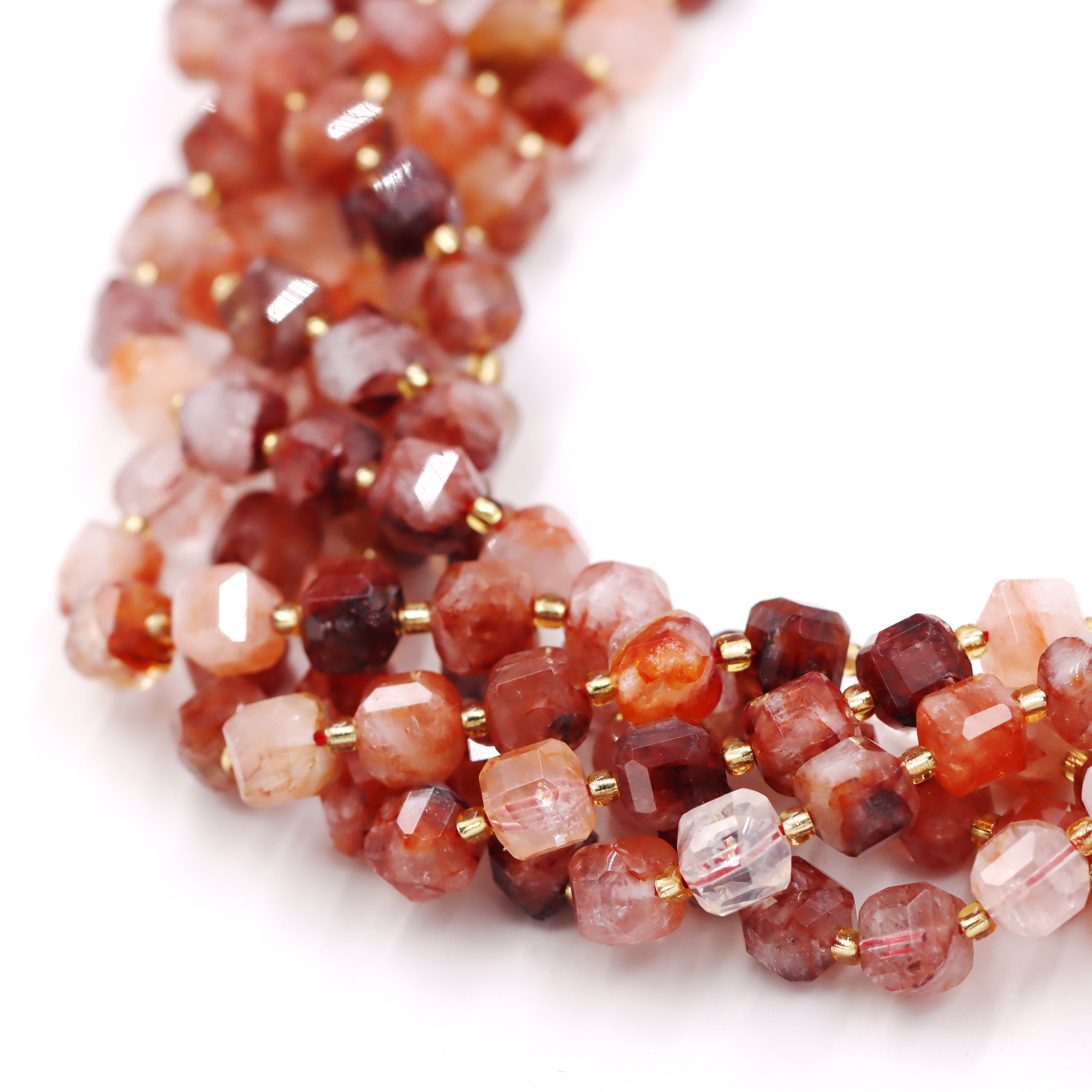 Malahill faceted cube stone beads for jewelry making, sold per bag 5 strands inside, Sakura Carnelian beads