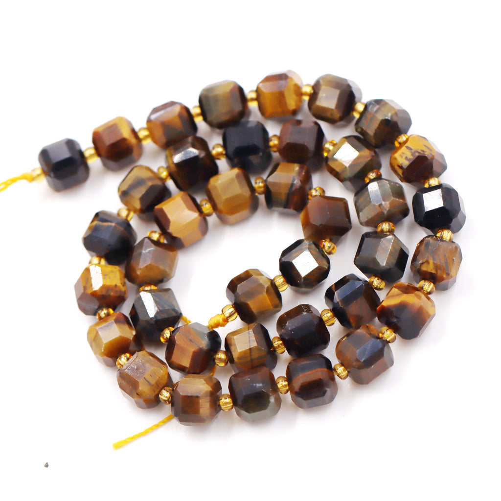 Malahill faceted cube stone beads for jewelry making, sold per bag 5 strands inside, Dark Tiger's Eye beads