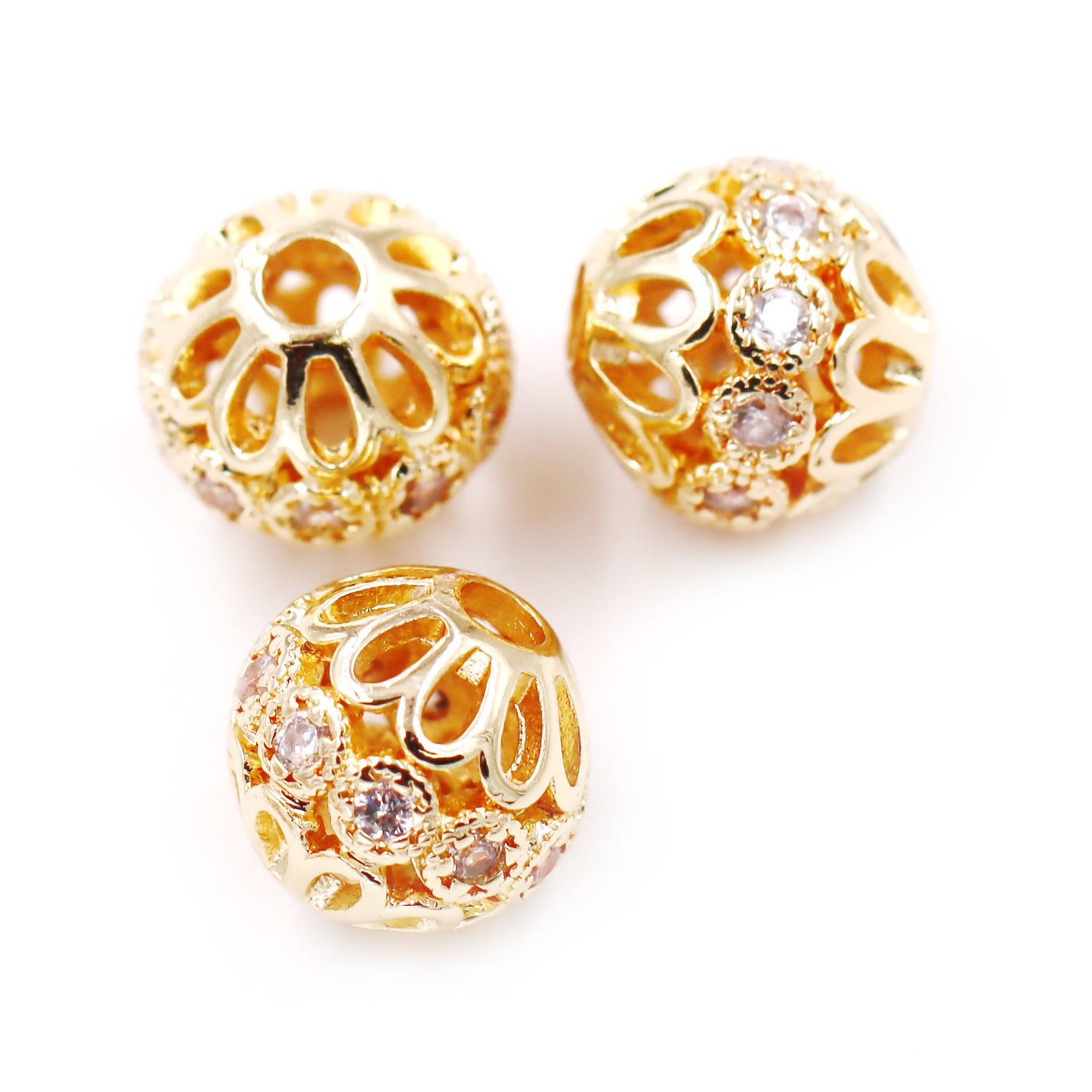 Malahill excellent quality cubic zirconia paved brass beads, sold per box 30 pieces inside