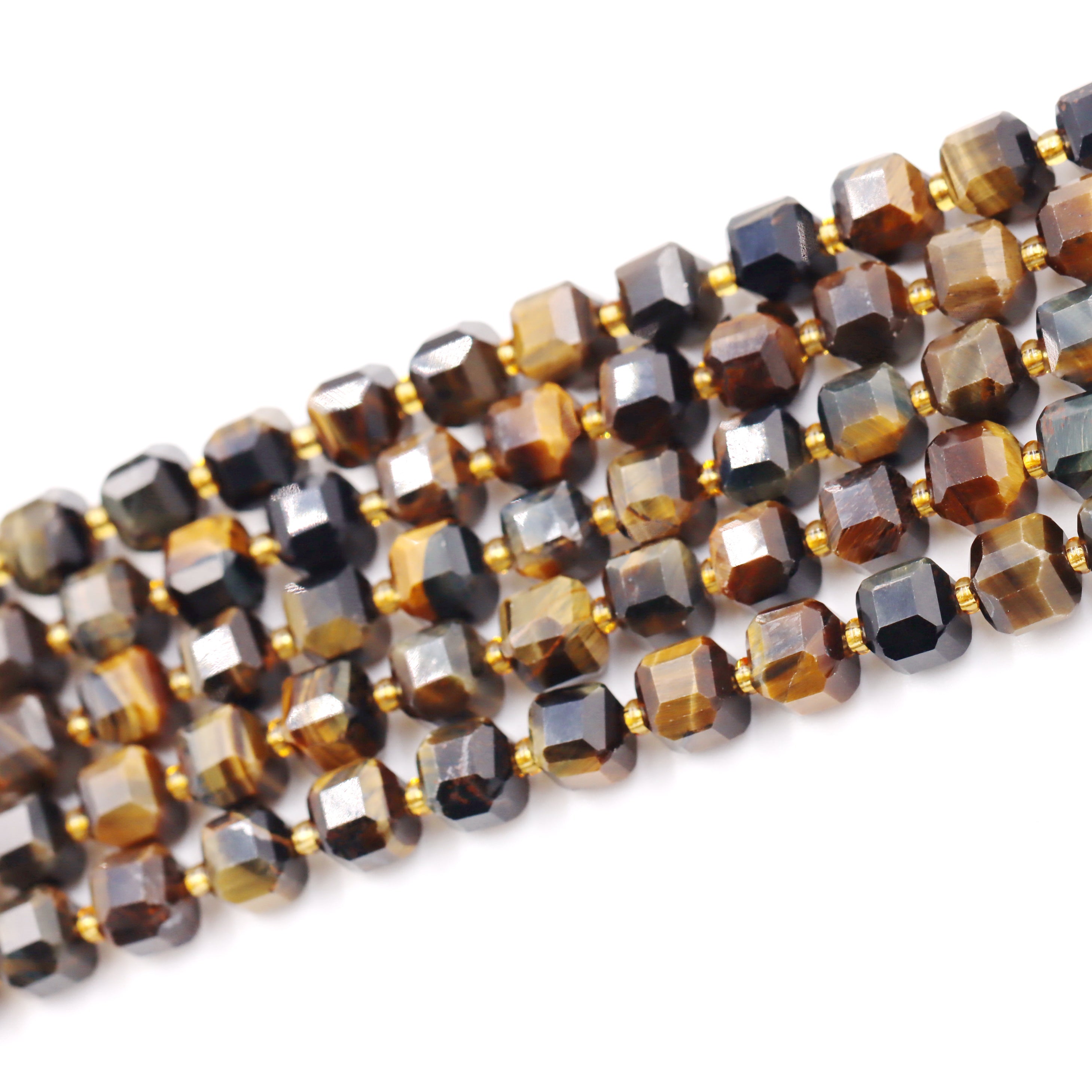 Malahill faceted cube stone beads for jewelry making, sold per bag 5 strands inside, Dark Tiger's Eye beads