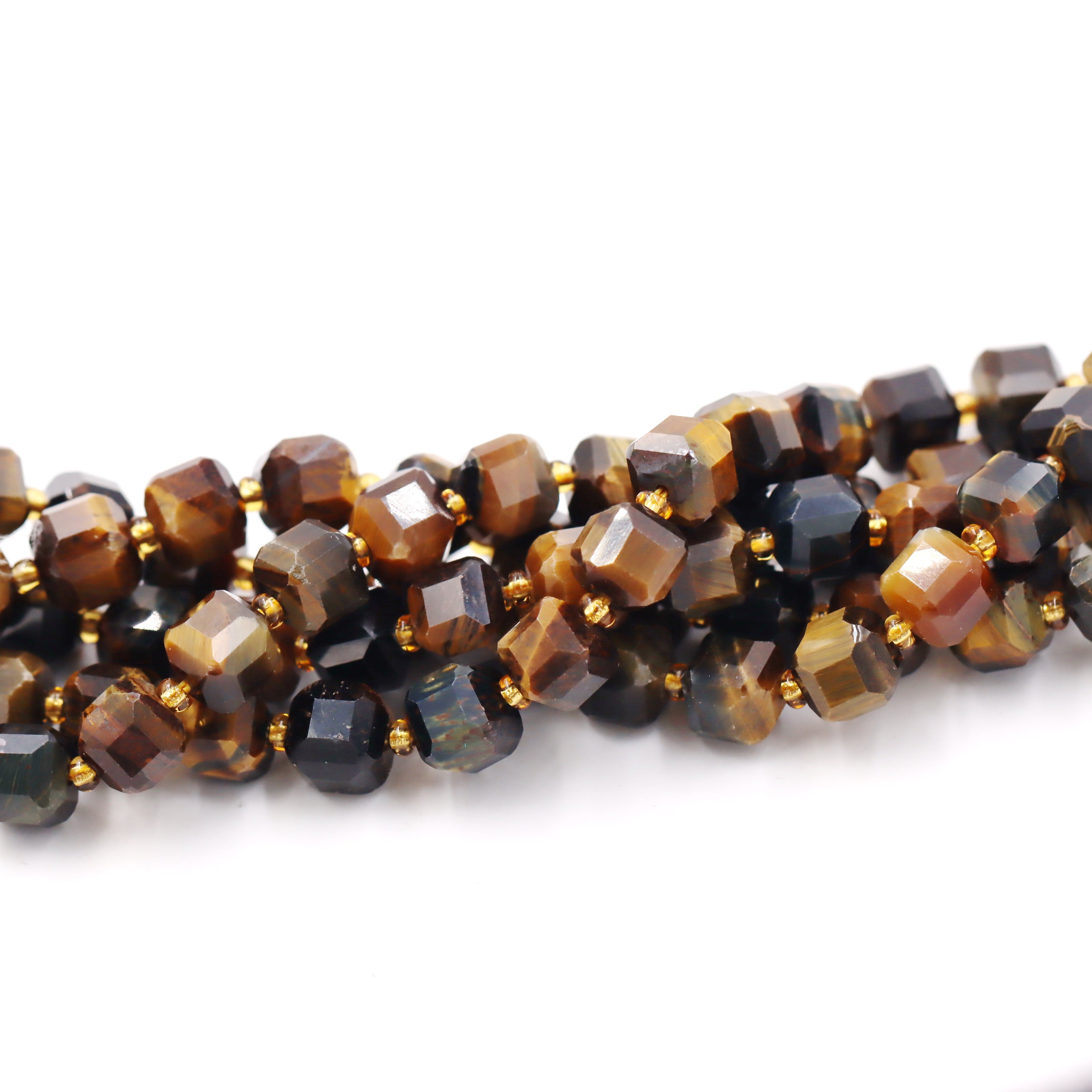Malahill faceted cube stone beads for jewelry making, sold per bag 5 strands inside, Dark Tiger's Eye beads