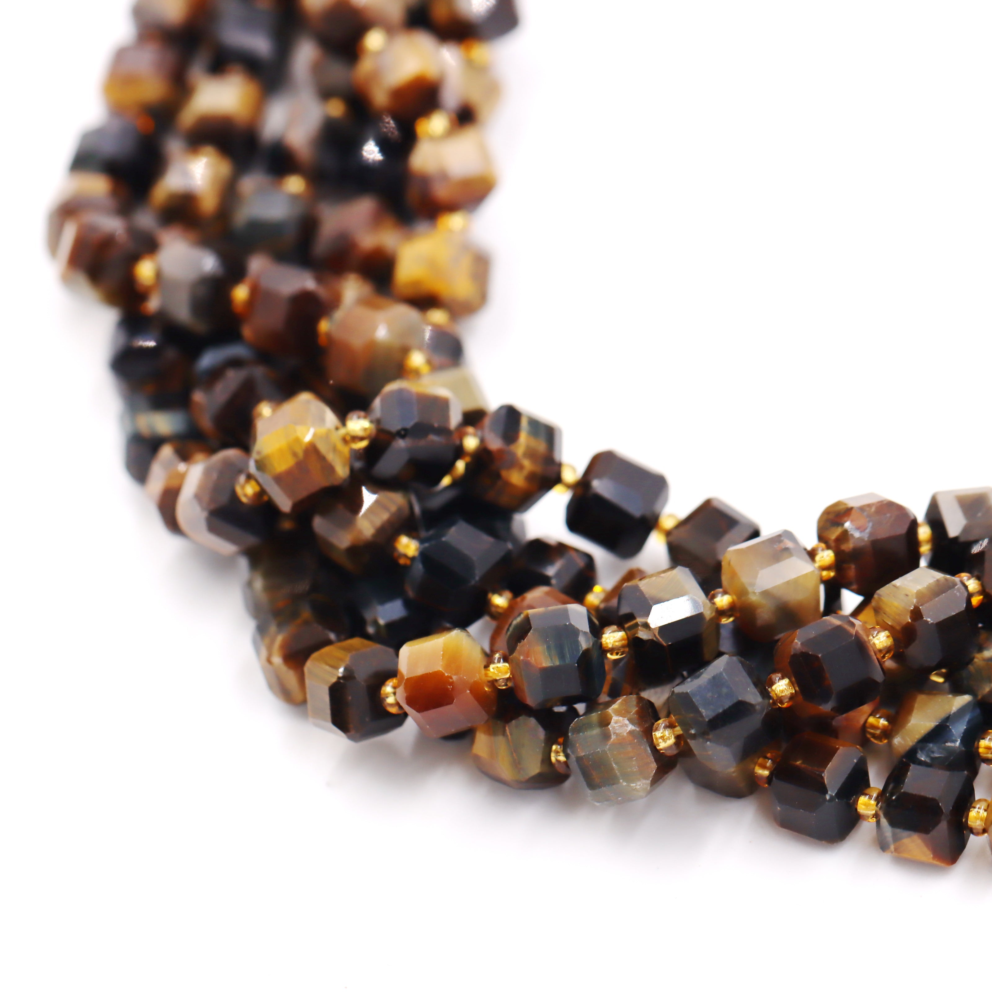 Malahill faceted cube stone beads for jewelry making, sold per bag 5 strands inside, Dark Tiger's Eye beads