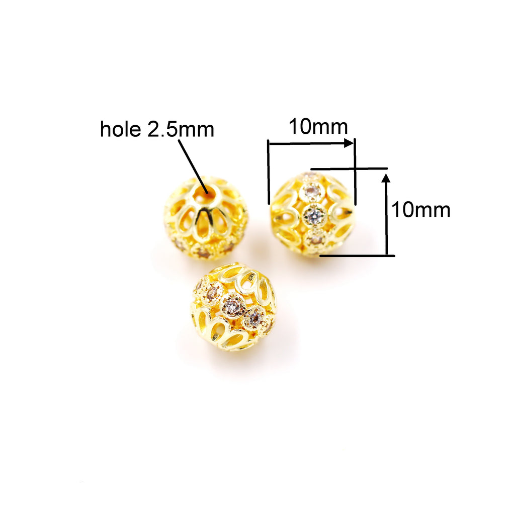 Malahill excellent quality cubic zirconia paved brass beads, sold per box 30 pieces inside