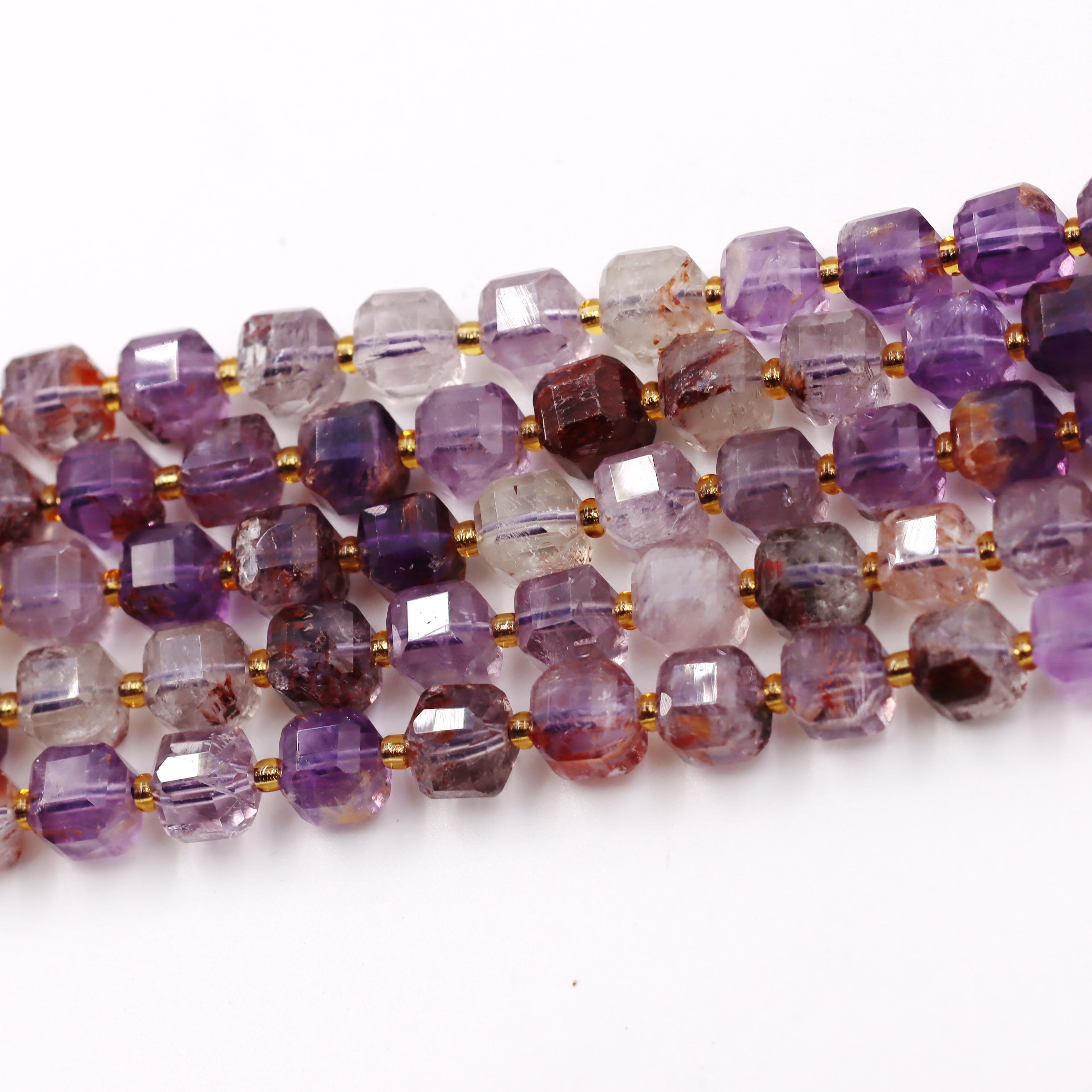 Malahill faceted cube stone beads for jewelry making, sold per bag 5 strands inside, Amethyst Phantom beads