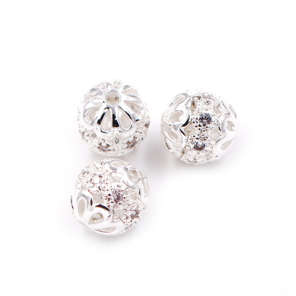 Malahill excellent quality cubic zirconia paved brass beads, sold per box 30 pieces inside