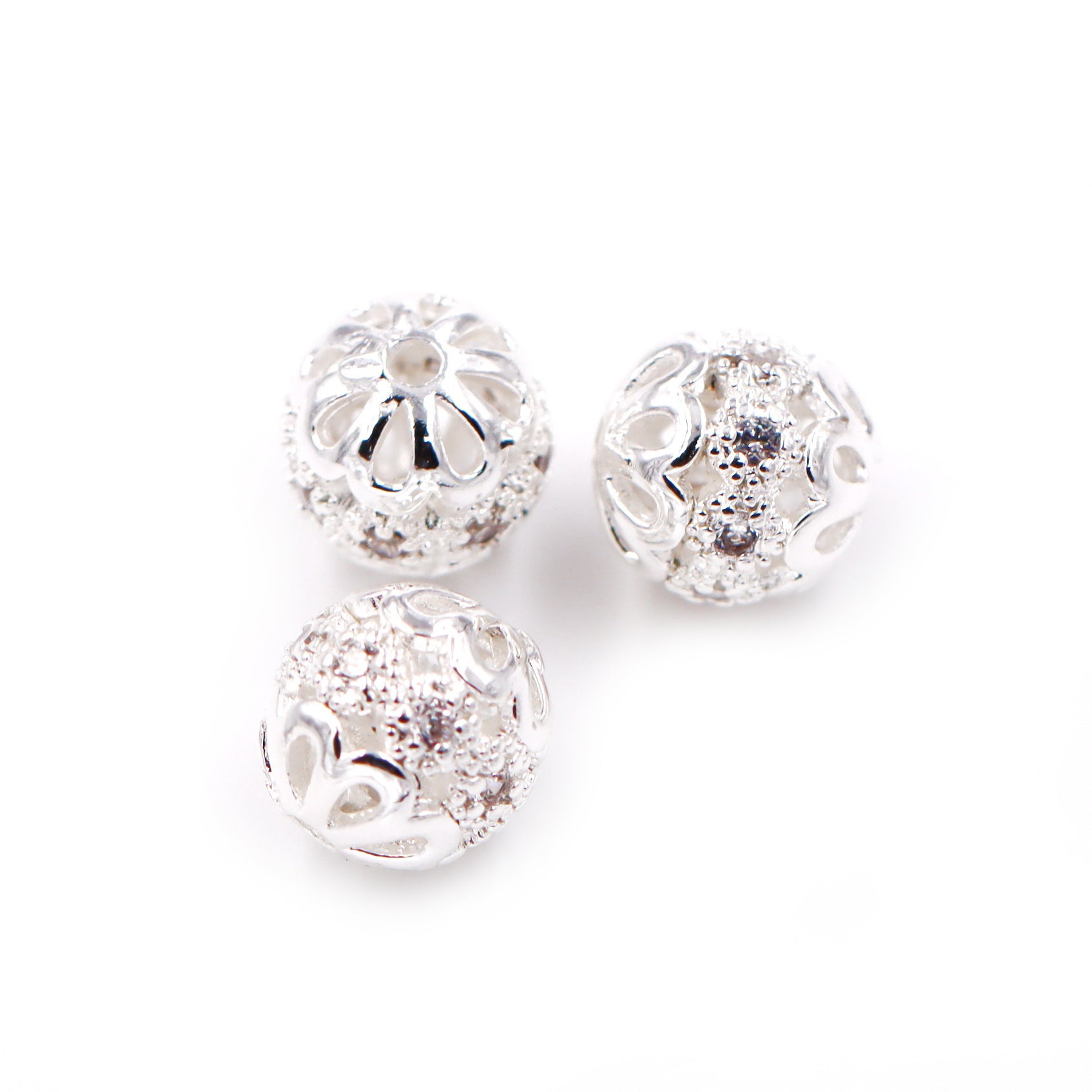 Malahill excellent quality cubic zirconia paved brass beads, sold per box 30 pieces inside