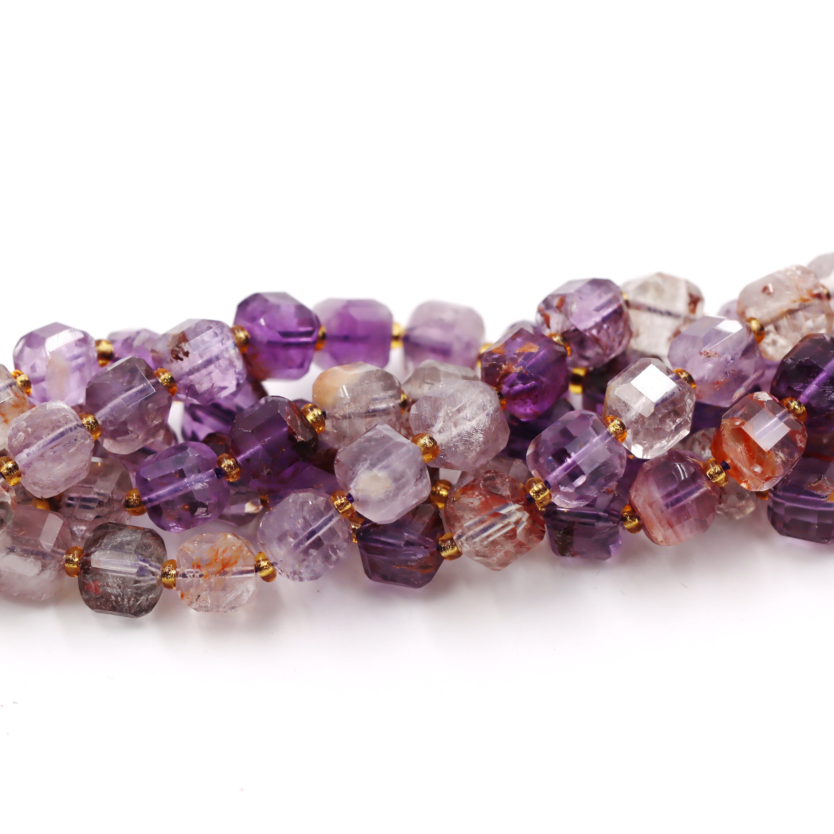 Malahill faceted cube stone beads for jewelry making, sold per bag 5 strands inside, Amethyst Phantom beads