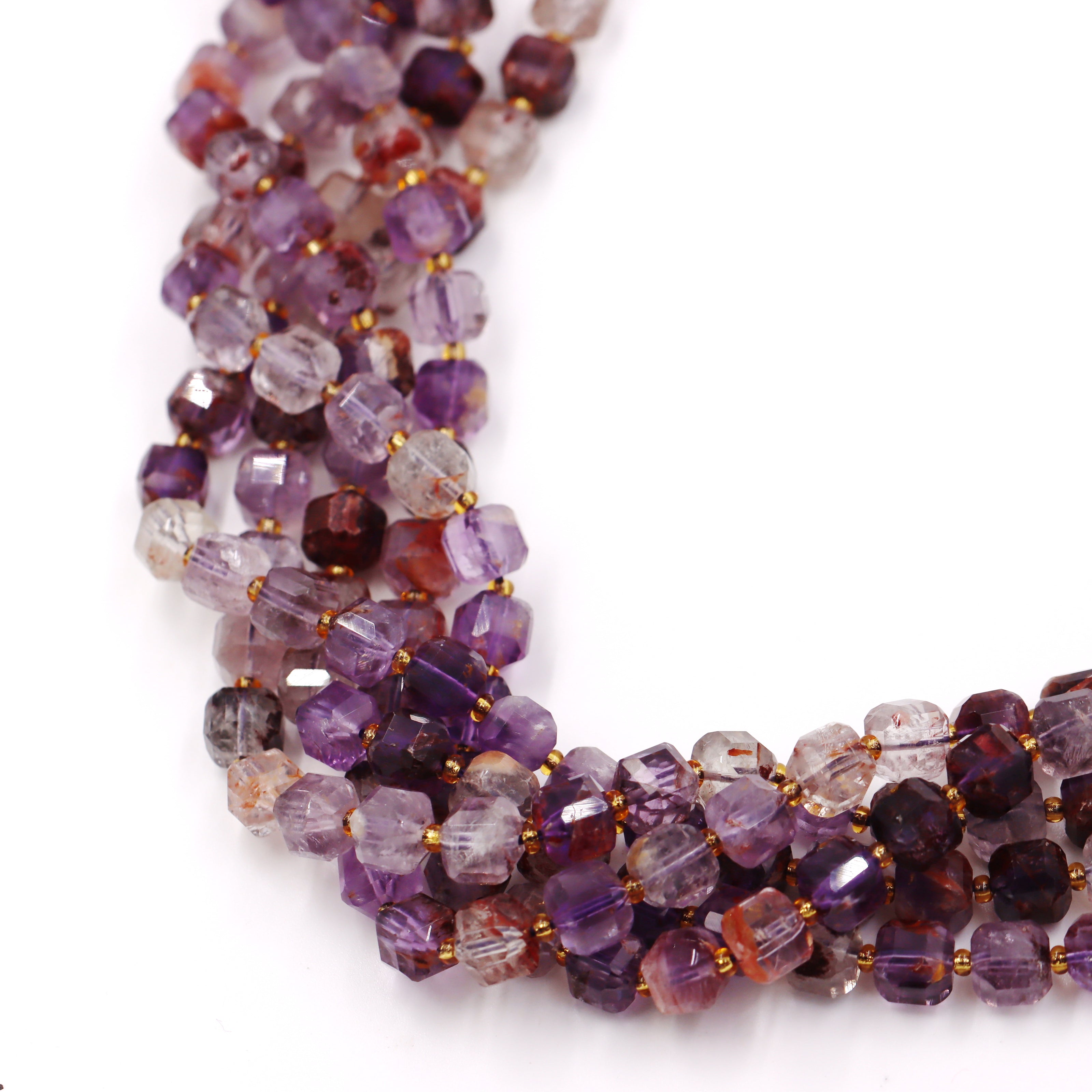 Malahill faceted cube stone beads for jewelry making, sold per bag 5 strands inside, Amethyst Phantom beads