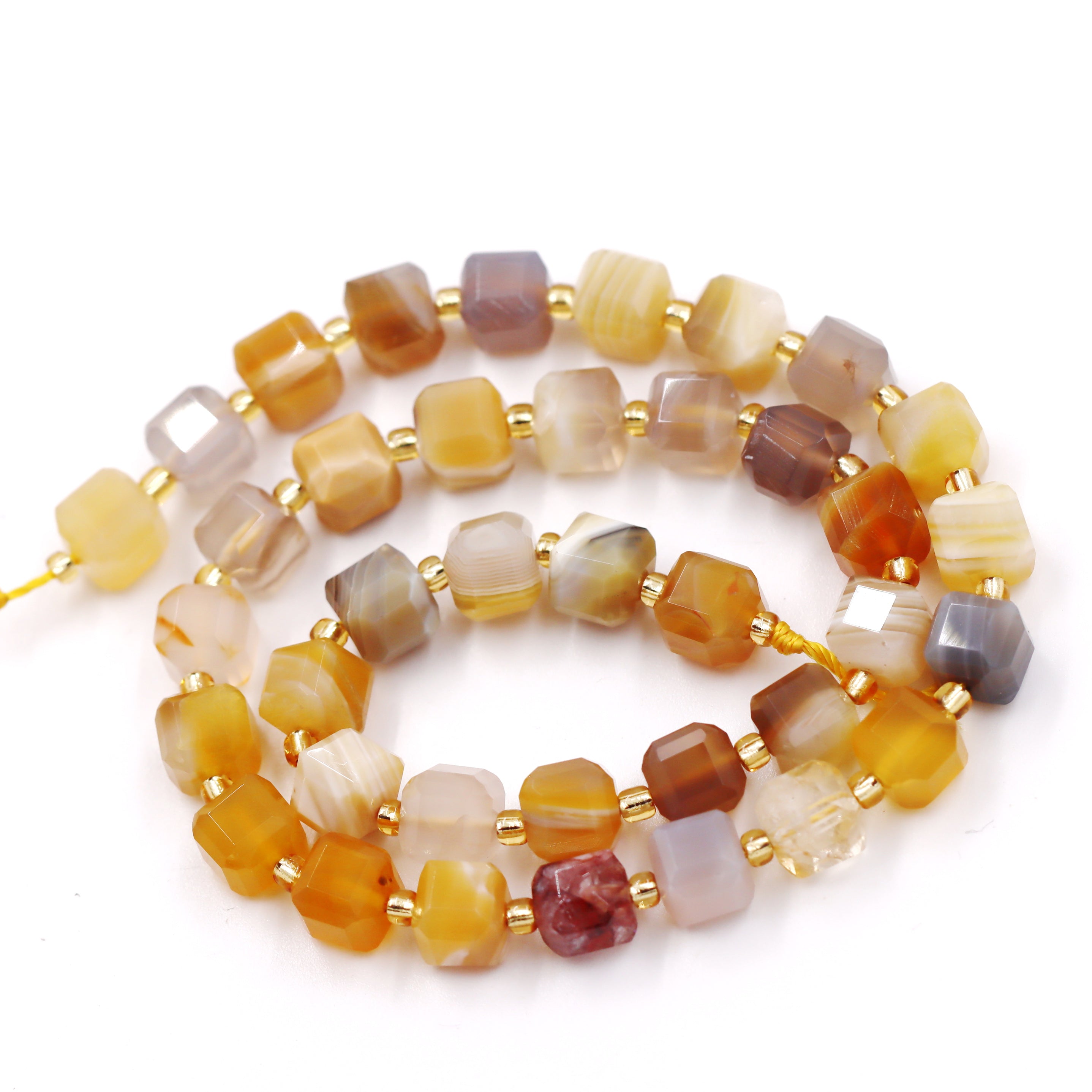Malahill faceted cube stone beads for jewelry making, sold per bag 5 strands inside, Yellow Botswana Agate beads