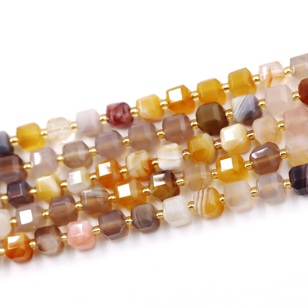 Malahill faceted cube stone beads for jewelry making, sold per bag 5 strands inside, Yellow Botswana Agate beads