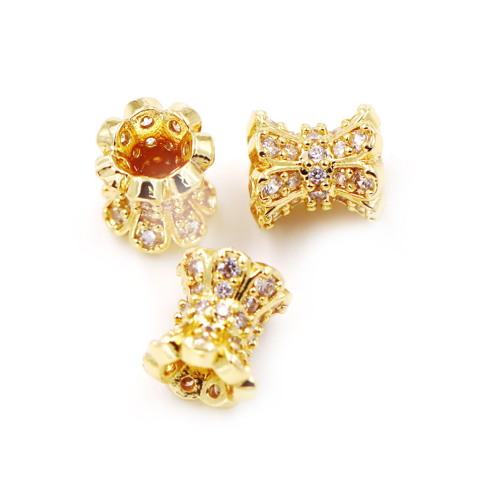 Malahill excellent quality cubic zirconia paved brass beads, sold per box 30 pieces inside