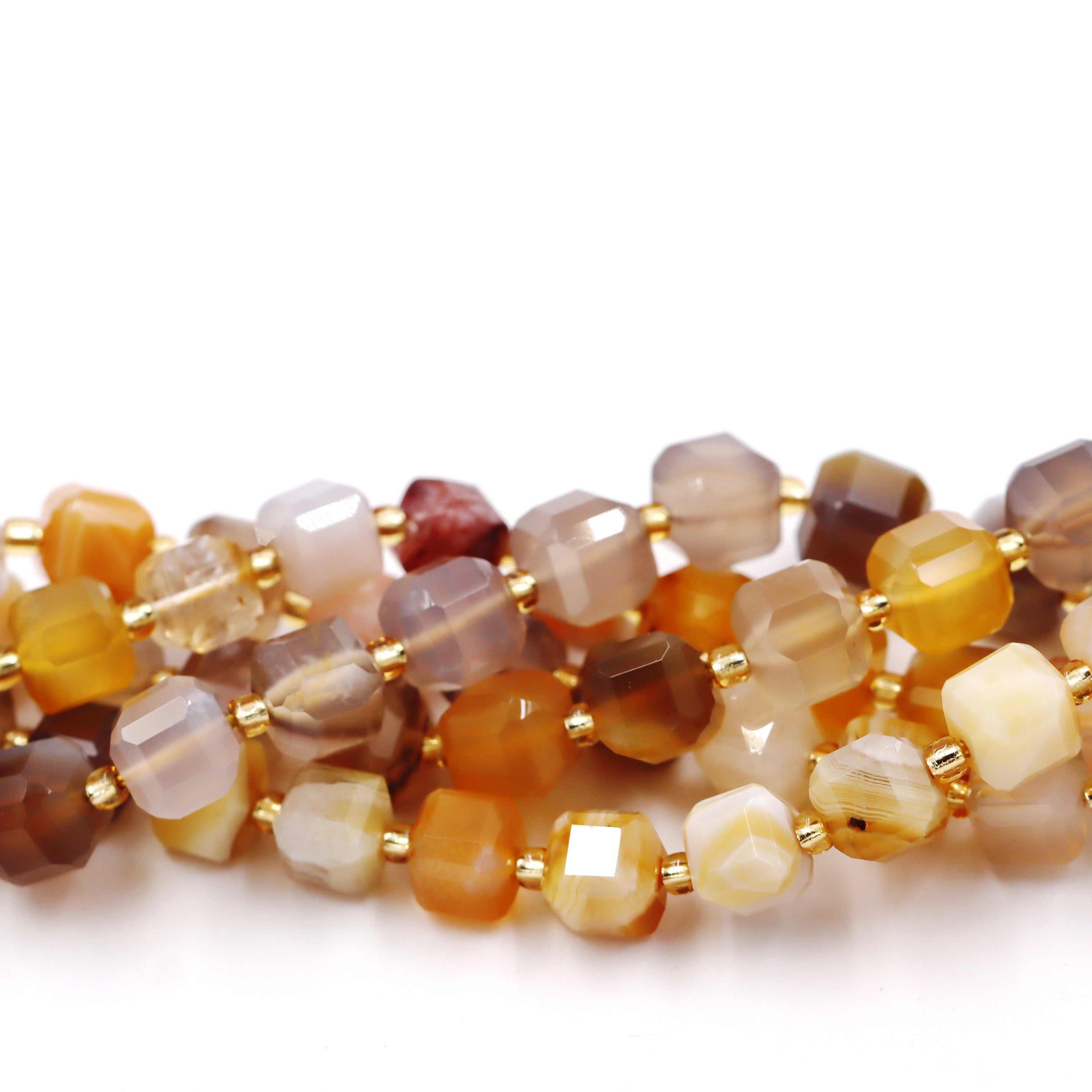 Malahill faceted cube stone beads for jewelry making, sold per bag 5 strands inside, Yellow Botswana Agate beads