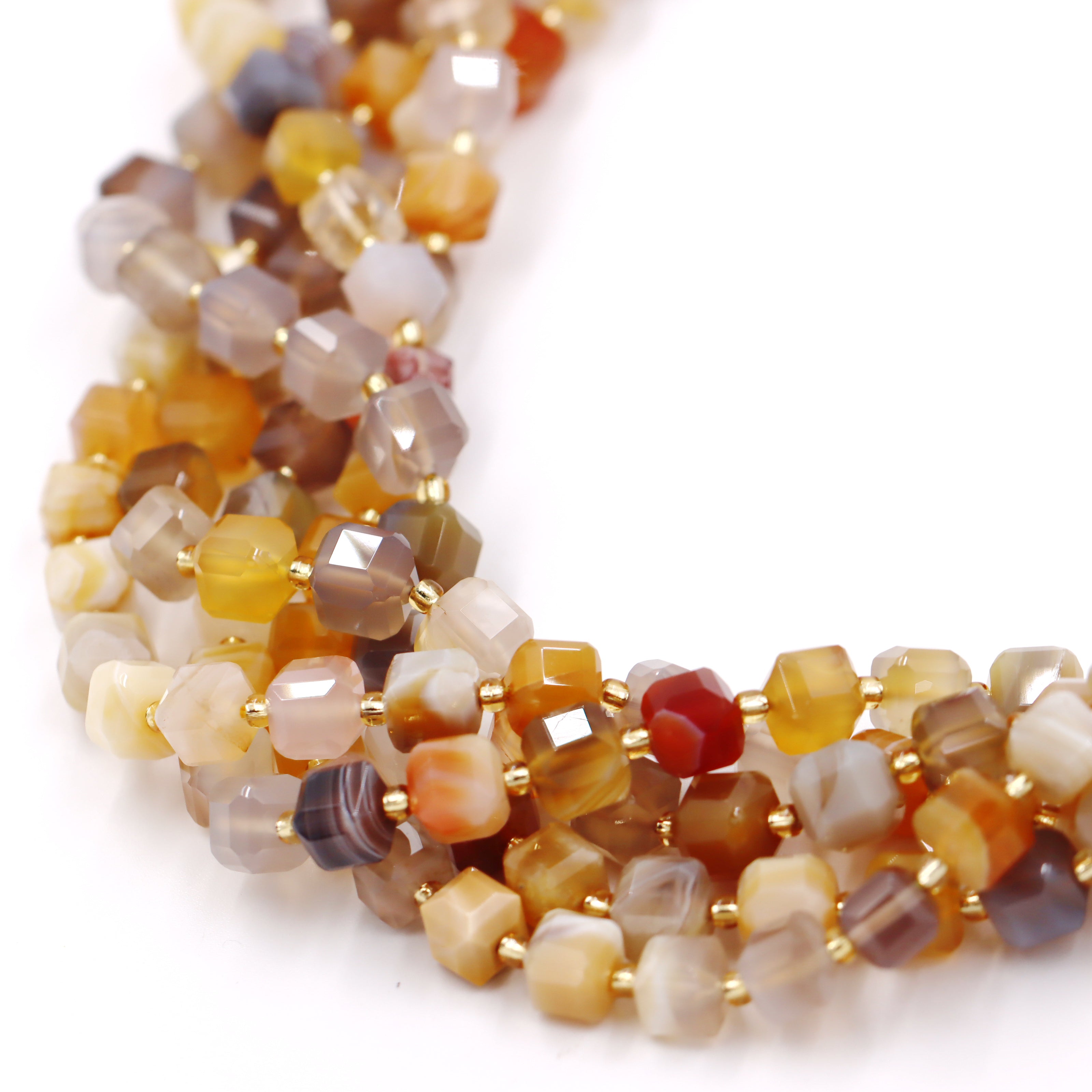 Malahill faceted cube stone beads for jewelry making, sold per bag 5 strands inside, Yellow Botswana Agate beads