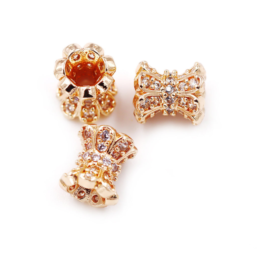 Malahill excellent quality cubic zirconia paved brass beads, sold per box 30 pieces inside