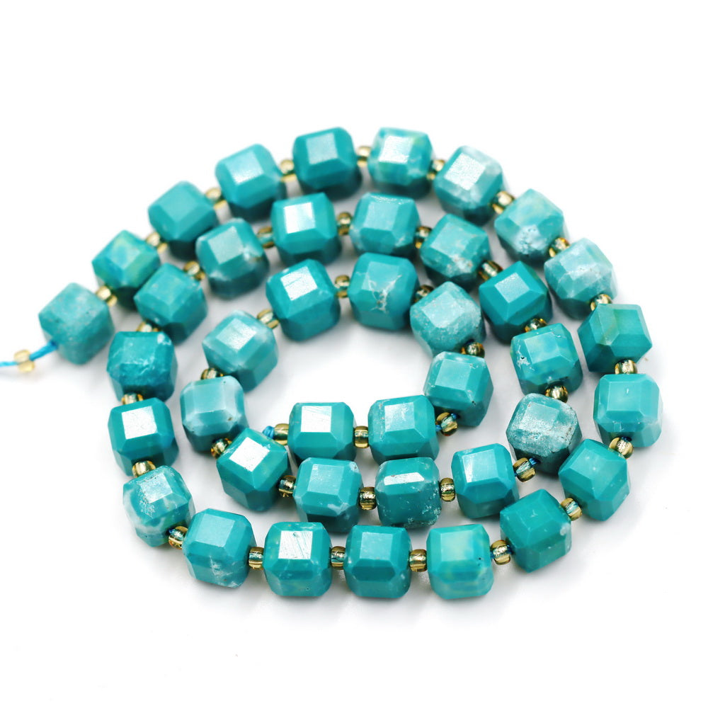 Malahill faceted cube stone beads for jewelry making, sold per bag 5 strands inside, Green Howlite Turquoise beads