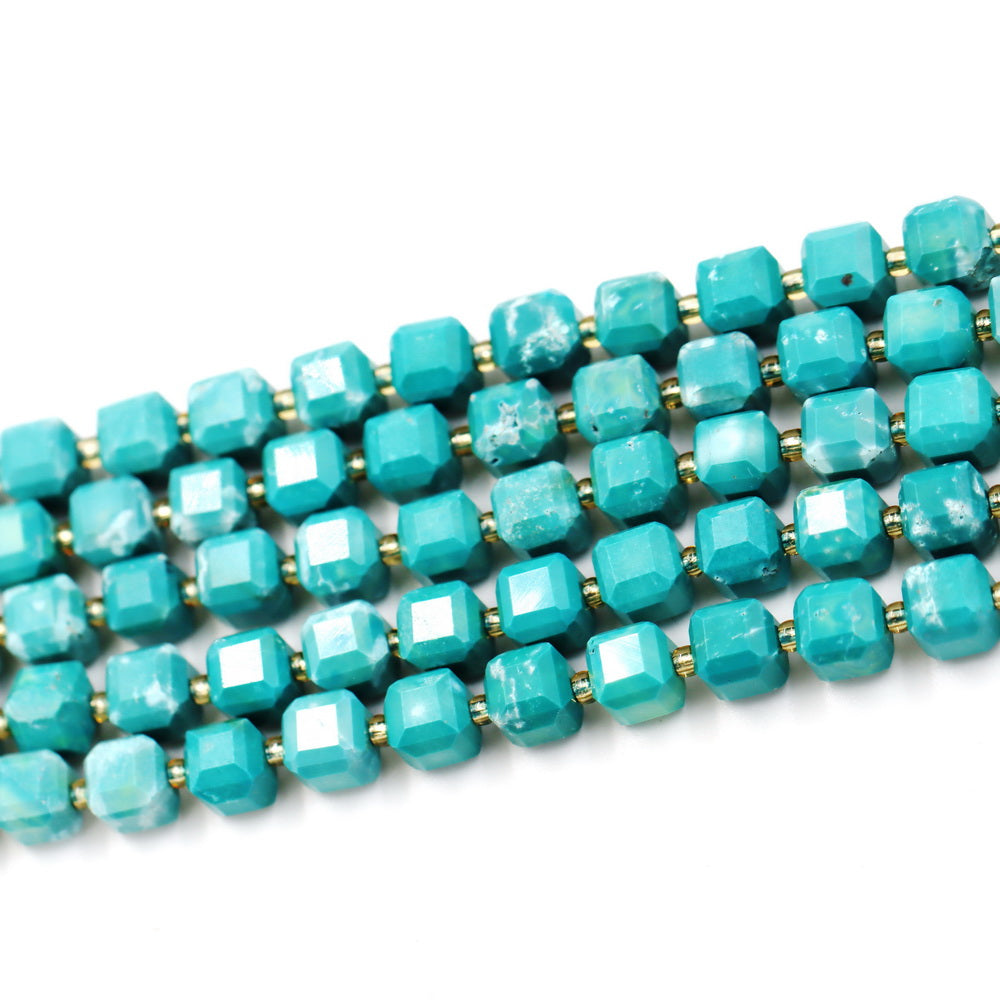 Malahill faceted cube stone beads for jewelry making, sold per bag 5 strands inside, Green Howlite Turquoise beads