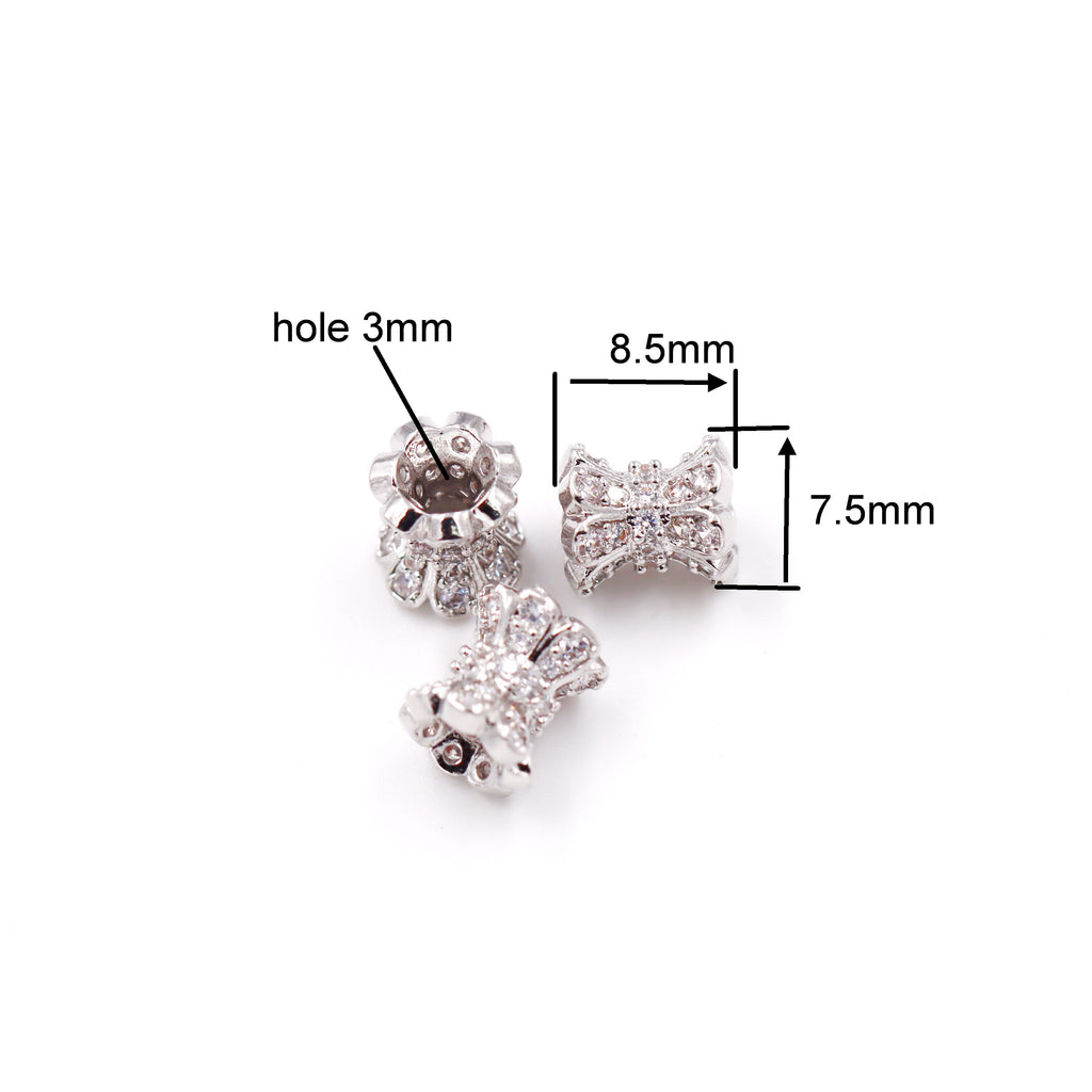 Malahill excellent quality cubic zirconia paved brass beads, sold per box 30 pieces inside
