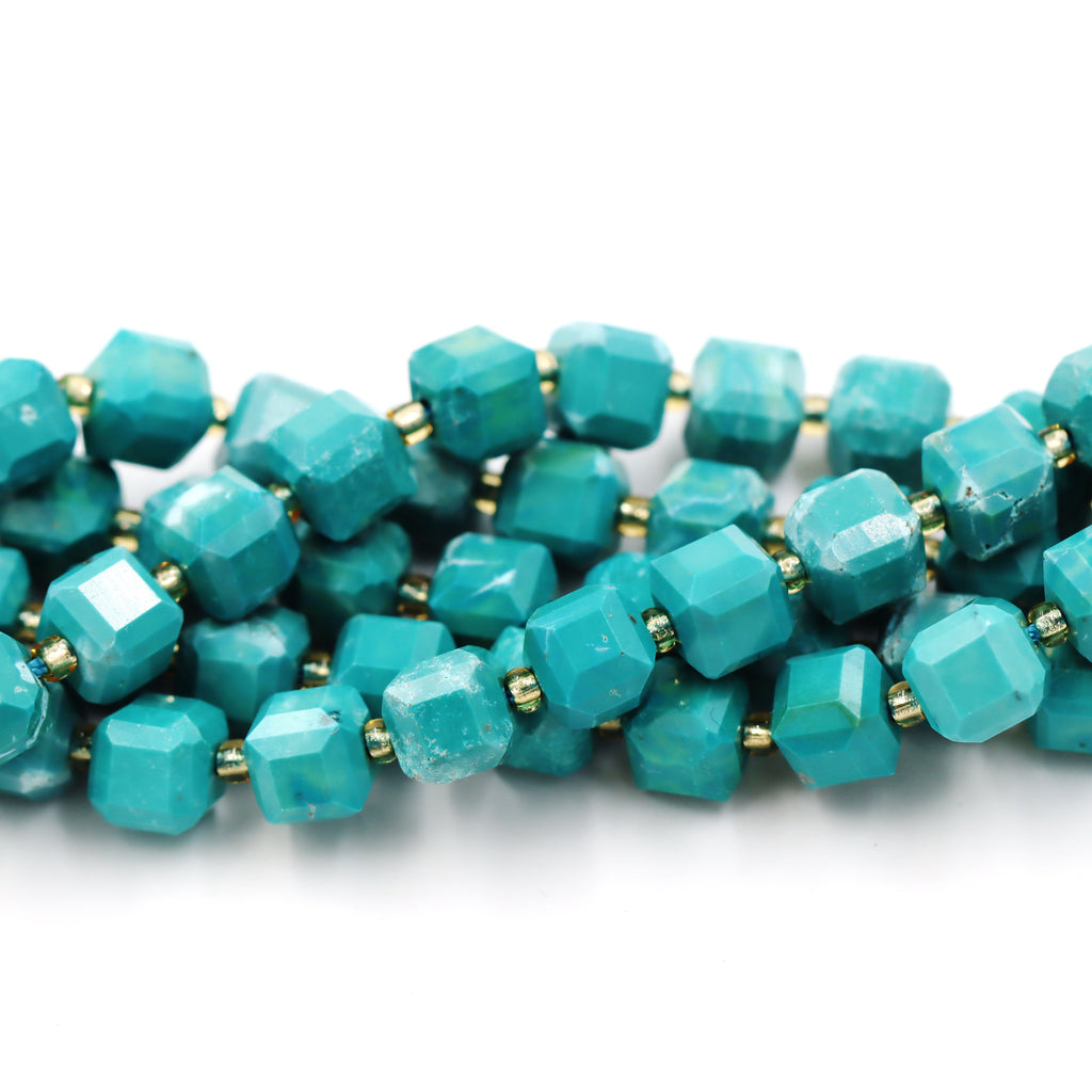 Malahill faceted cube stone beads for jewelry making, sold per bag 5 strands inside, Green Howlite Turquoise beads