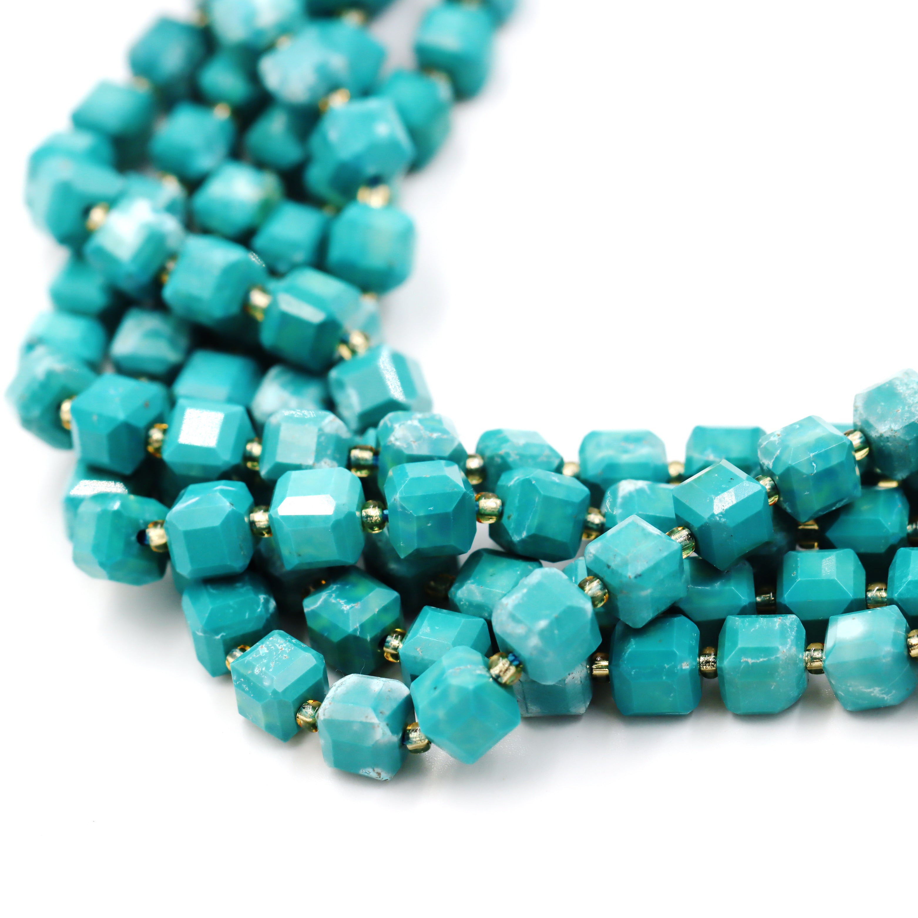 Malahill faceted cube stone beads for jewelry making, sold per bag 5 strands inside, Green Howlite Turquoise beads