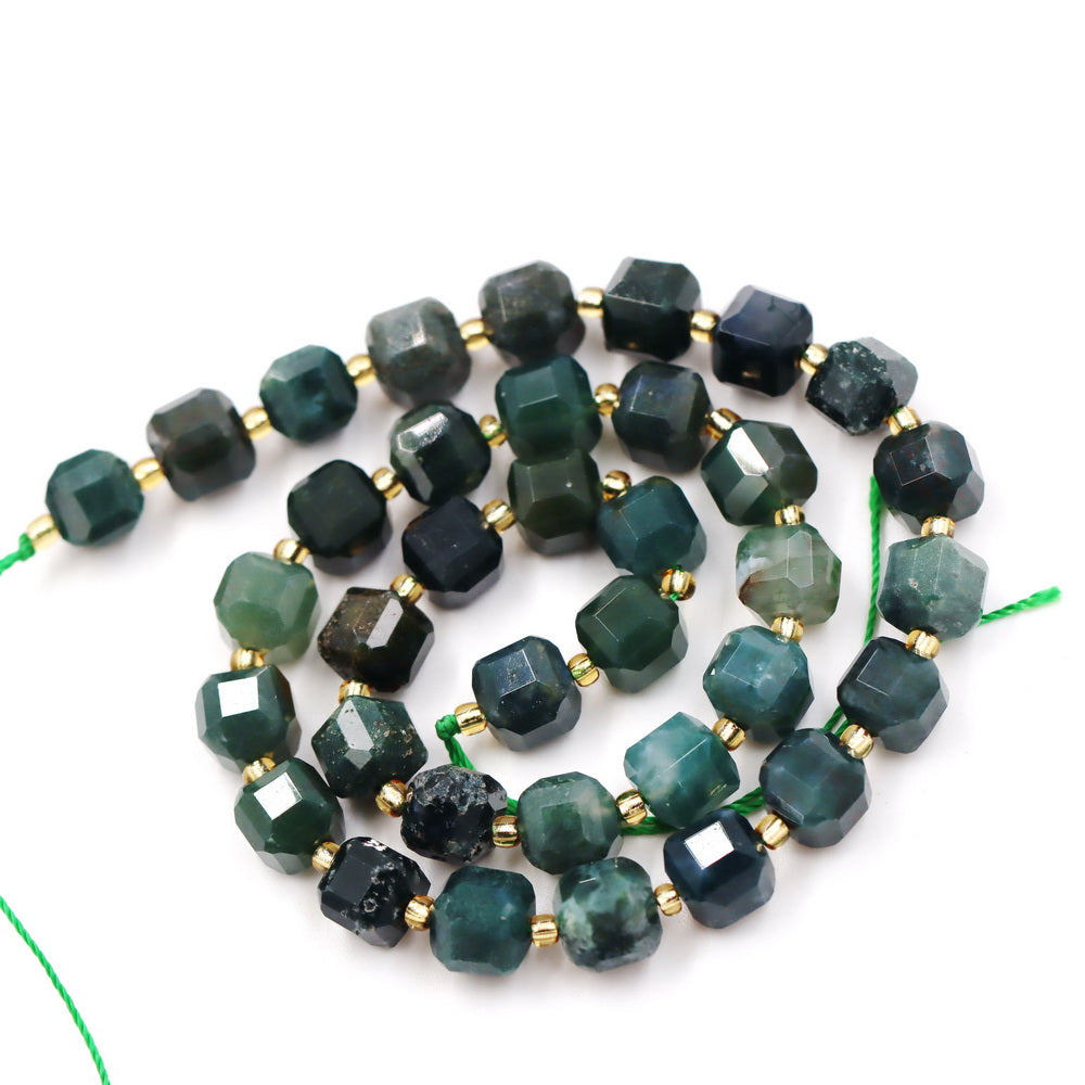 Malahill faceted cube stone beads for jewelry making, sold per bag 5 strands inside, Moss Agate beads