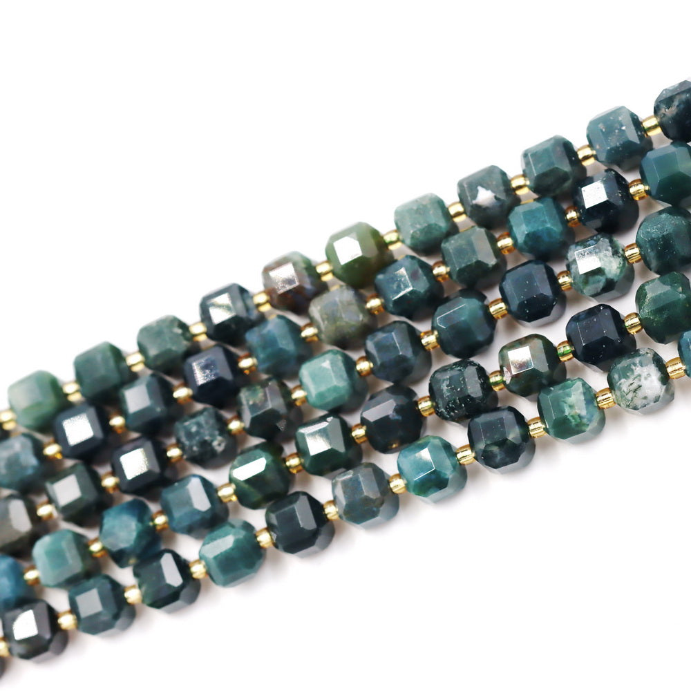 Malahill faceted cube stone beads for jewelry making, sold per bag 5 strands inside, Moss Agate beads