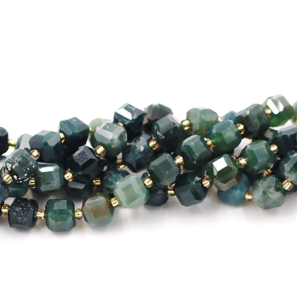 Malahill faceted cube stone beads for jewelry making, sold per bag 5 strands inside, Moss Agate beads