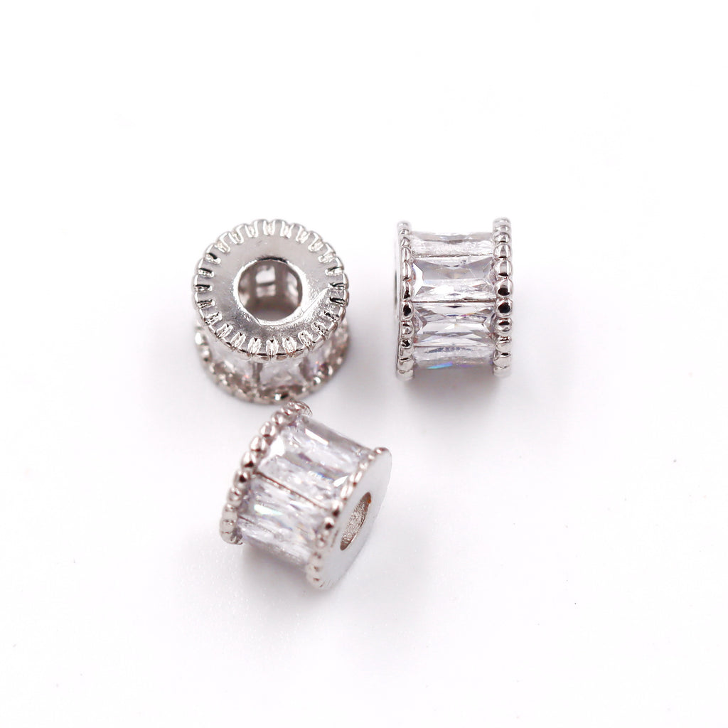 Malahill excellent quality cubic zirconia paved brass beads for jewelry making, sold per box 30 pieces inside