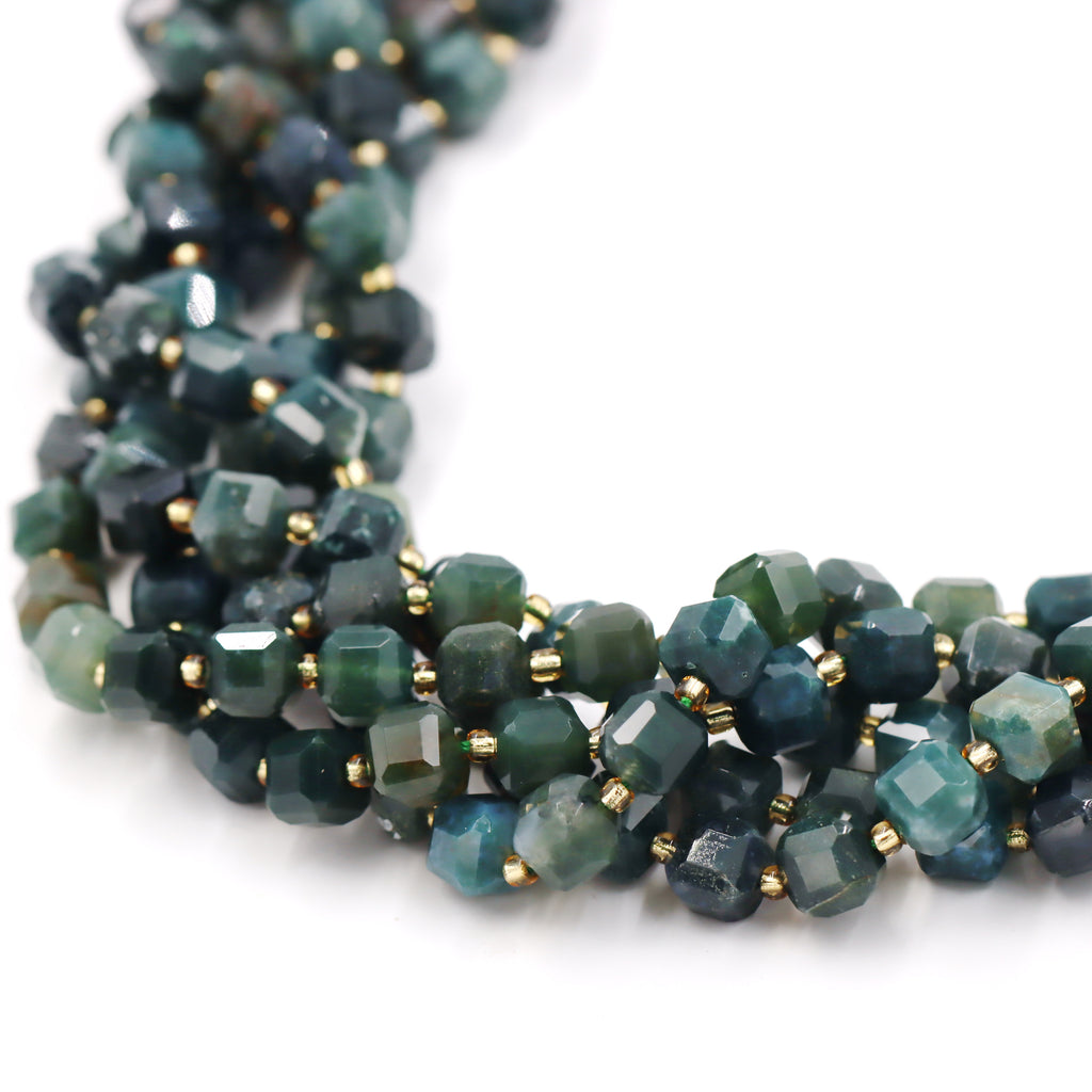 Malahill faceted cube stone beads for jewelry making, sold per bag 5 strands inside, Moss Agate beads