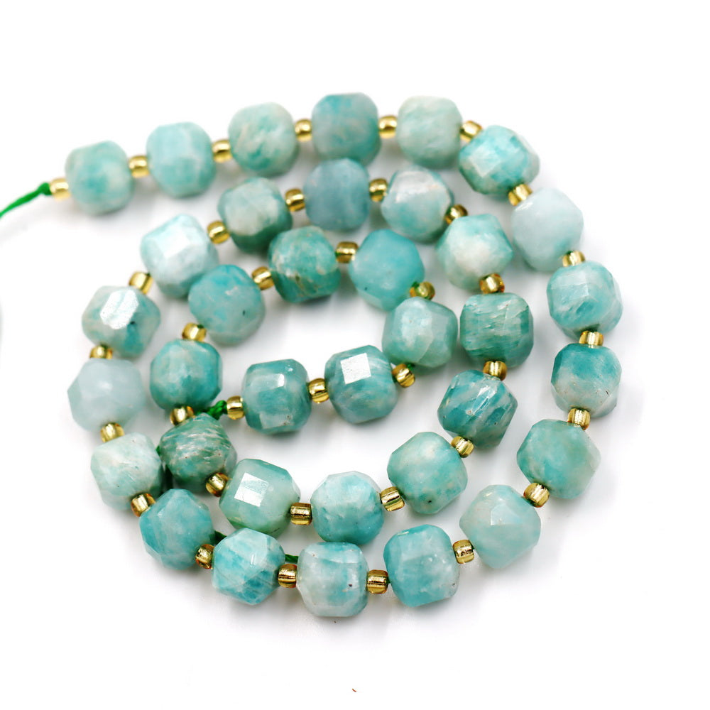 Malahill faceted cube stone beads for jewelry making, sold per bag 5 strands inside, Russia Amazonite beads