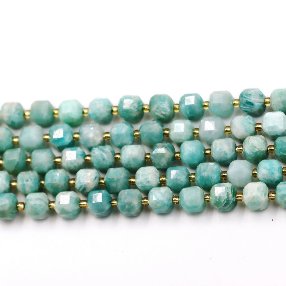 Malahill faceted cube stone beads for jewelry making, sold per bag 5 strands inside, Russia Amazonite beads