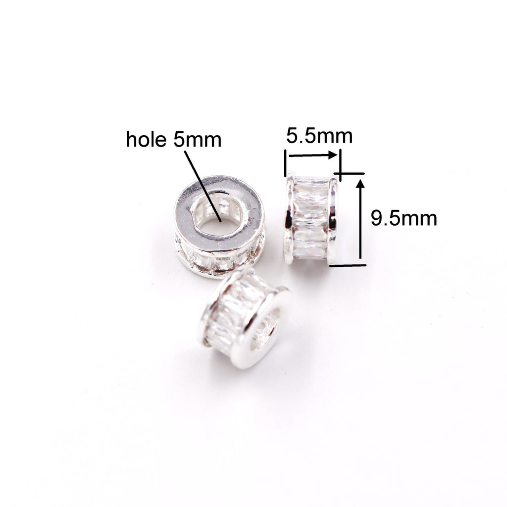 Malahill excellent quality cubic zirconia paved brass beads for jewelry making, sold per box 30 pieces inside