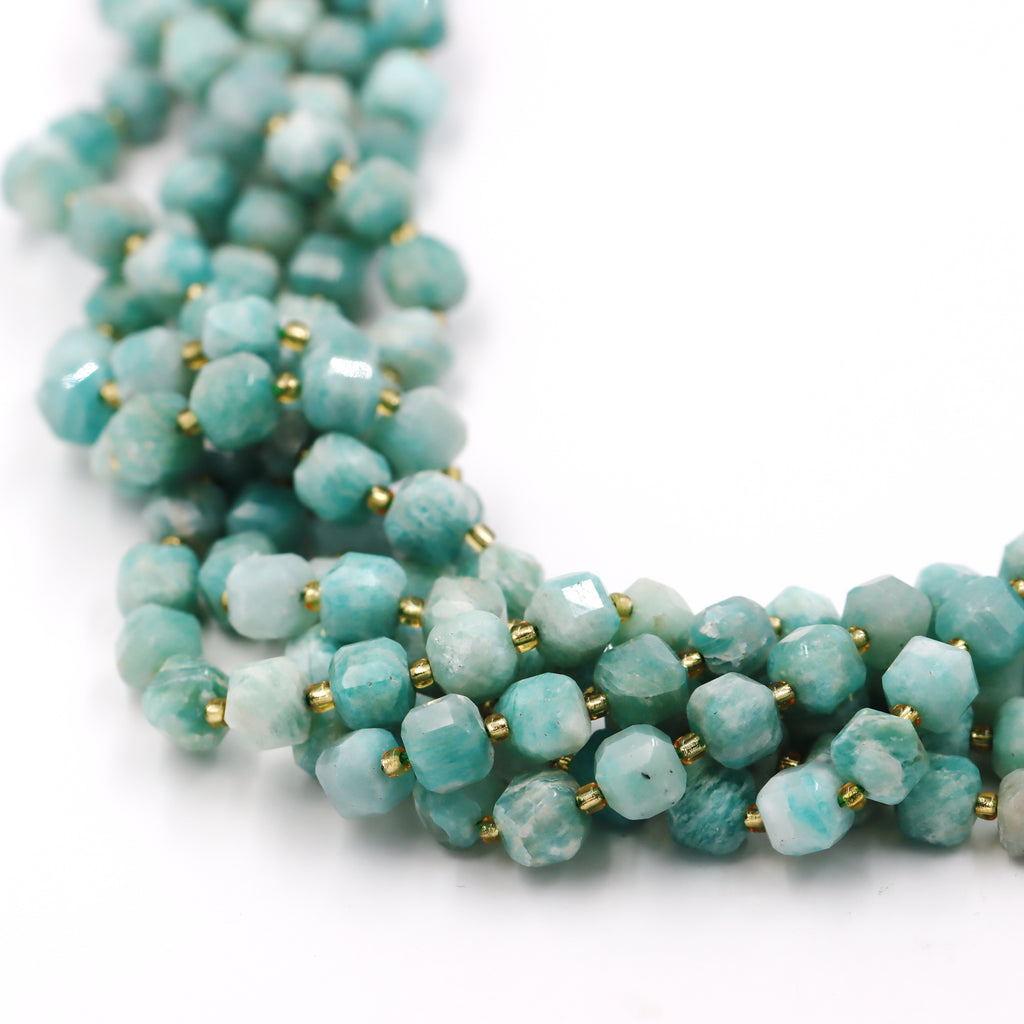 Malahill faceted cube stone beads for jewelry making, sold per bag 5 strands inside, Russia Amazonite beads