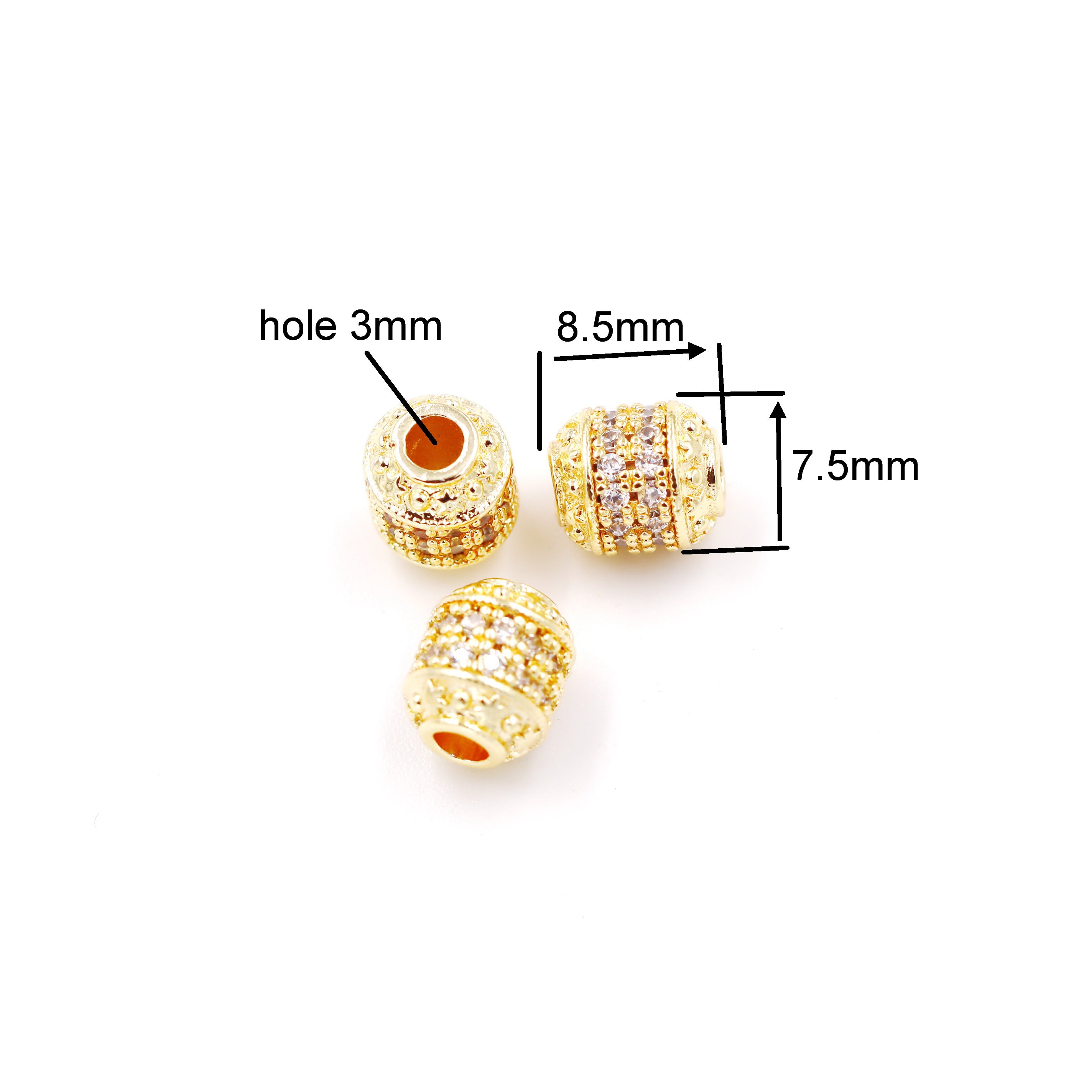 Malahill excellent quality cubic zirconia paved brass beads for jewelry making, sold per box 30 pieces inside