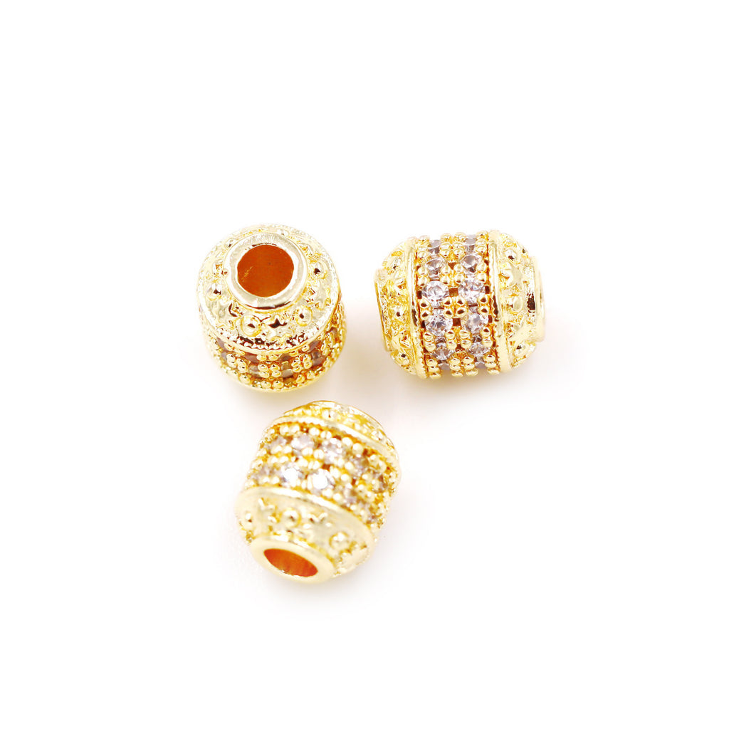 Malahill excellent quality cubic zirconia paved brass beads for jewelry making, sold per box 30 pieces inside