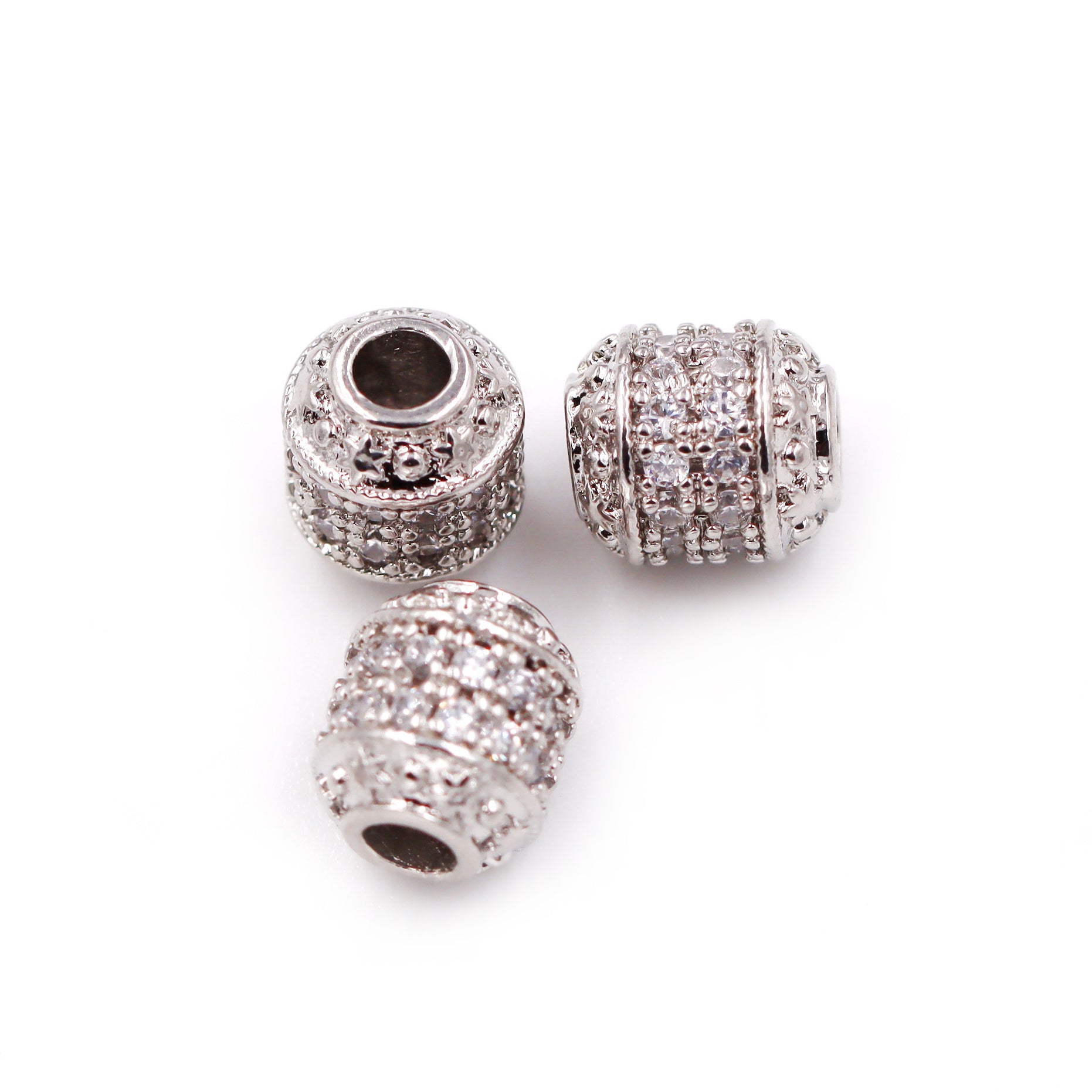 Malahill excellent quality cubic zirconia paved brass beads for jewelry making, sold per box 30 pieces inside