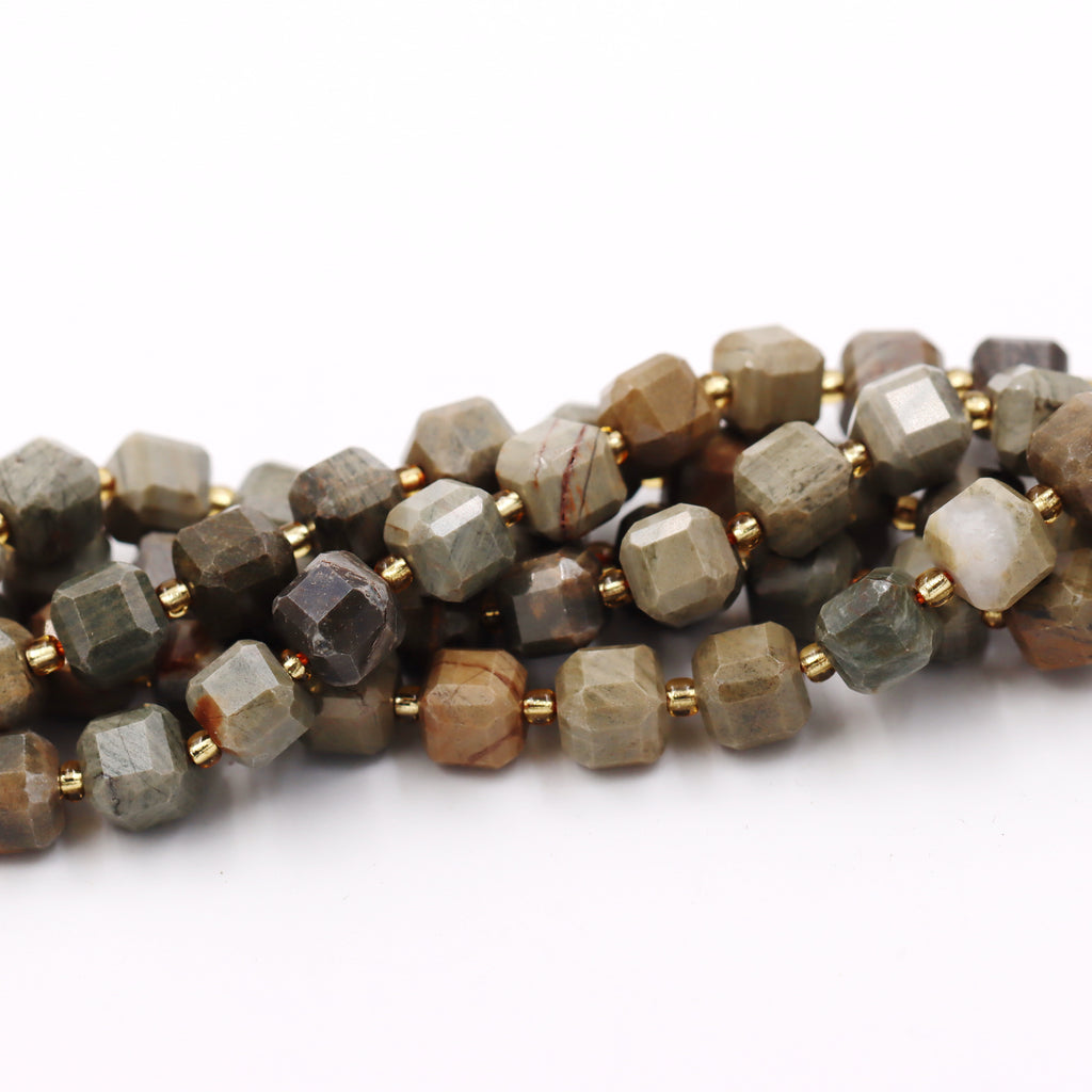 Malahill faceted cube stone beads for jewelry making, sold per bag 5 strands inside, Grey Stripe Jasper beads