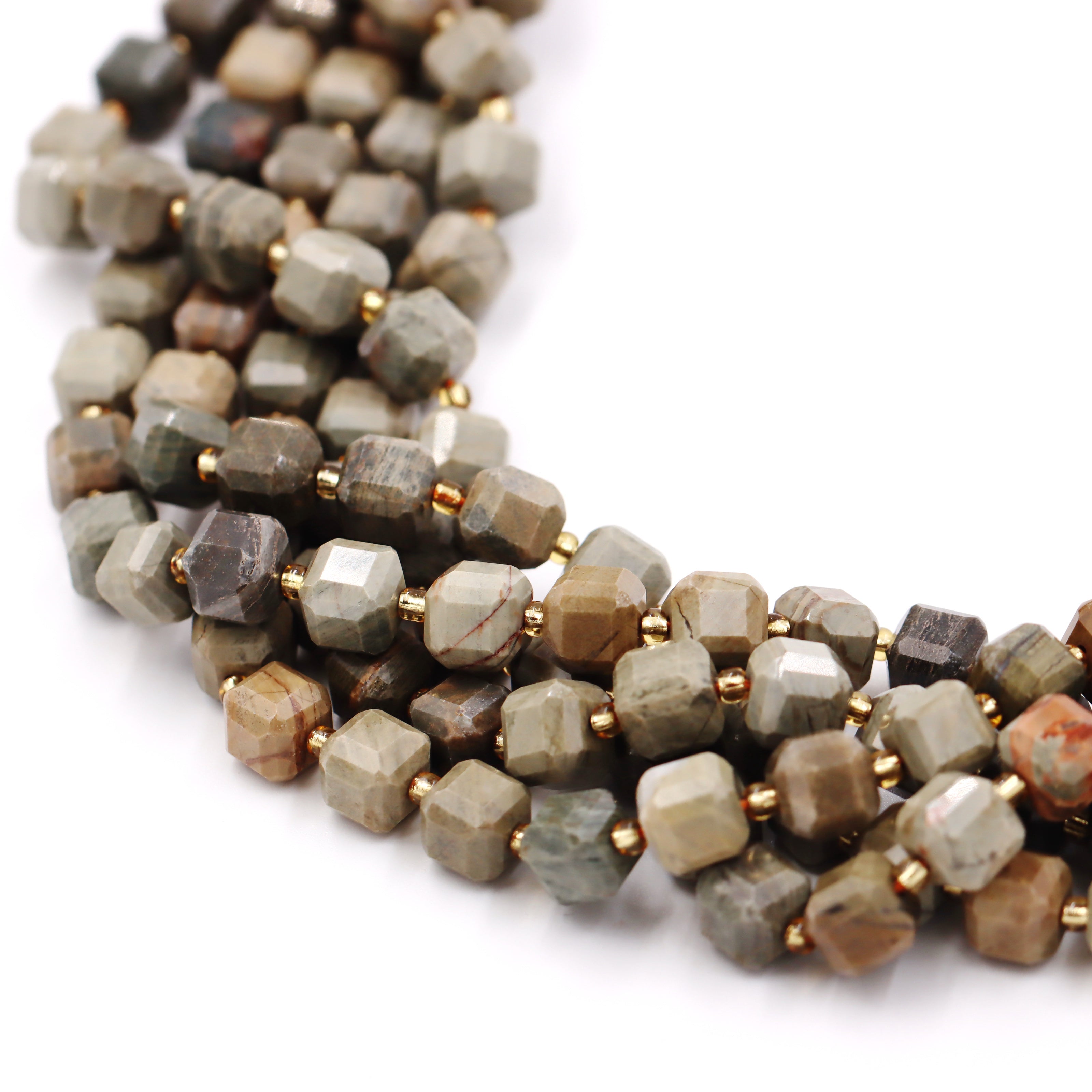 Malahill faceted cube stone beads for jewelry making, sold per bag 5 strands inside, Grey Stripe Jasper beads