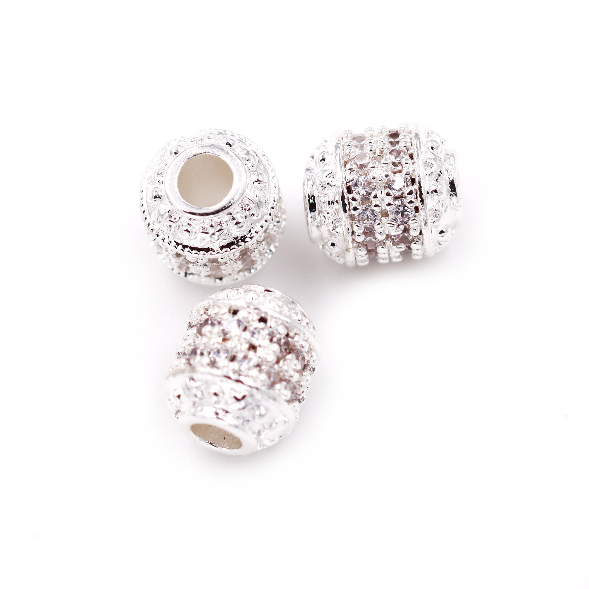 Malahill excellent quality cubic zirconia paved brass beads for jewelry making, sold per box 30 pieces inside