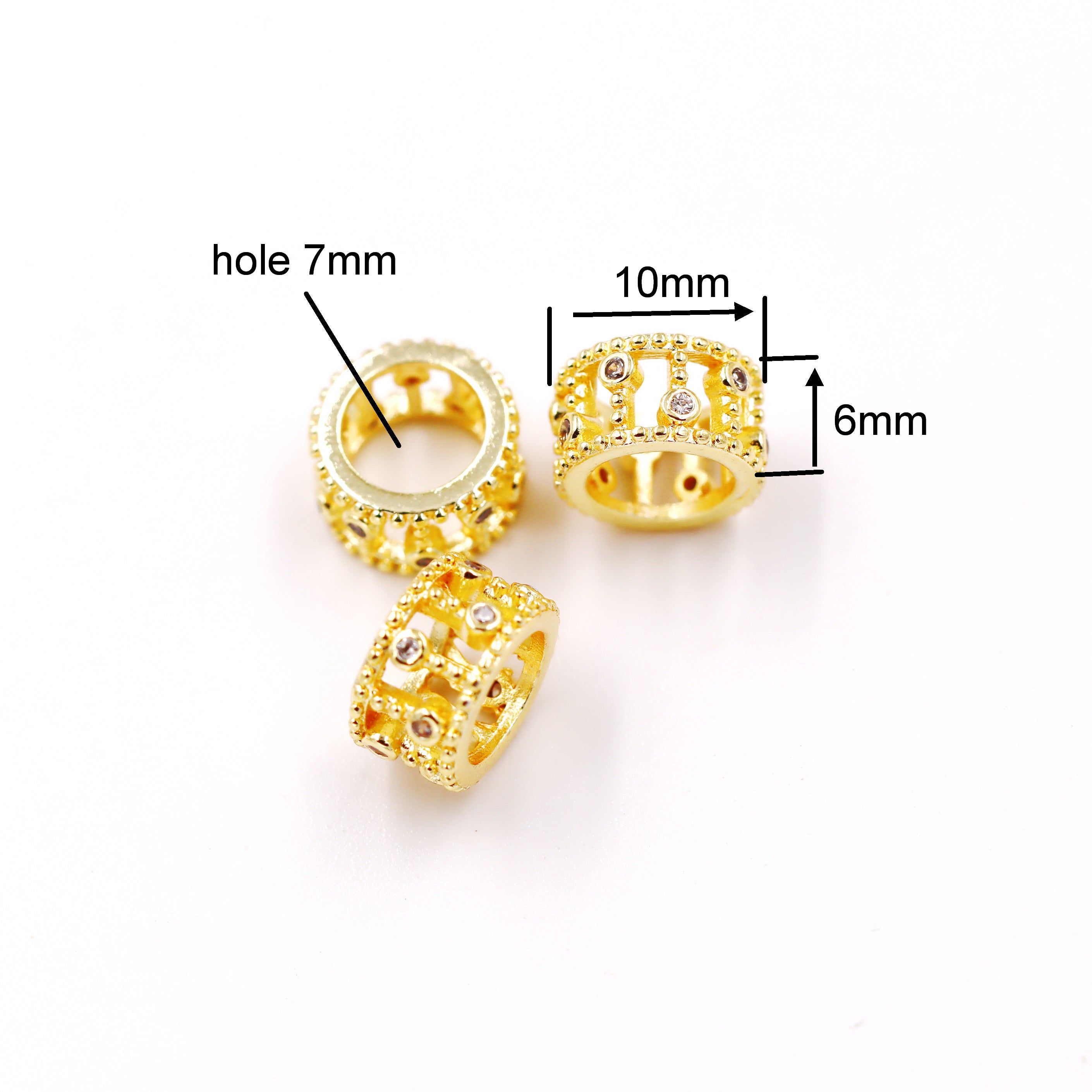 Malahill excellent quality cubic zirconia paved brass beads for jewelry making, sold per box 30 pieces inside