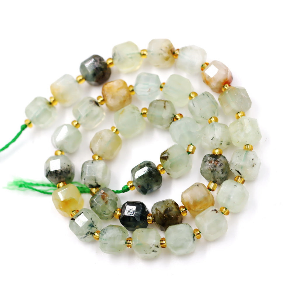 Malahill faceted cube stone beads for jewelry making, sold per bag 5 strands inside, Prehnite beads