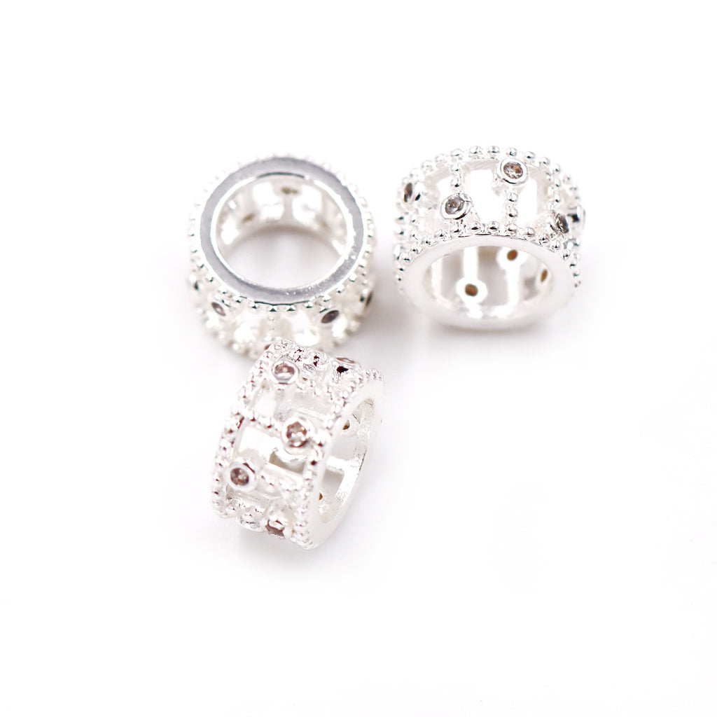 Malahill excellent quality cubic zirconia paved brass beads for jewelry making, sold per box 30 pieces inside