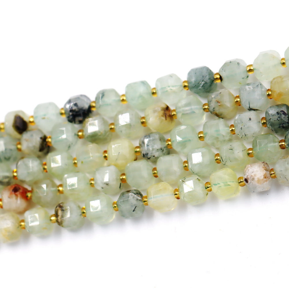Malahill faceted cube stone beads for jewelry making, sold per bag 5 strands inside, Prehnite beads