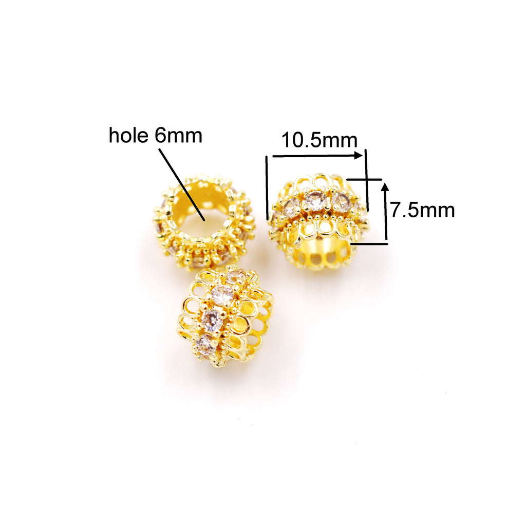 Malahill excellent quality cubic zirconia paved brass beads for jewelry making, sold per box 30 pieces inside